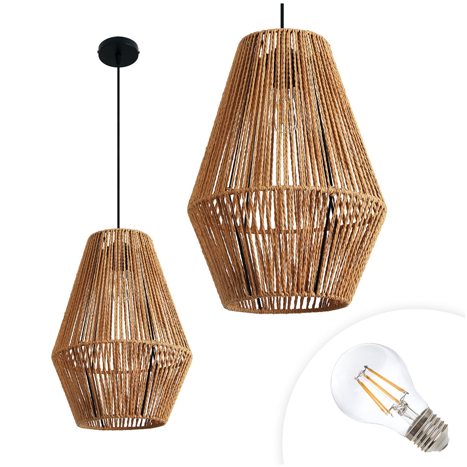 Zestaw Lampa Wisząca Mała Metal Sznurek Boho + Żarówka 7W E27 Barwa Ciepła - LAITICA