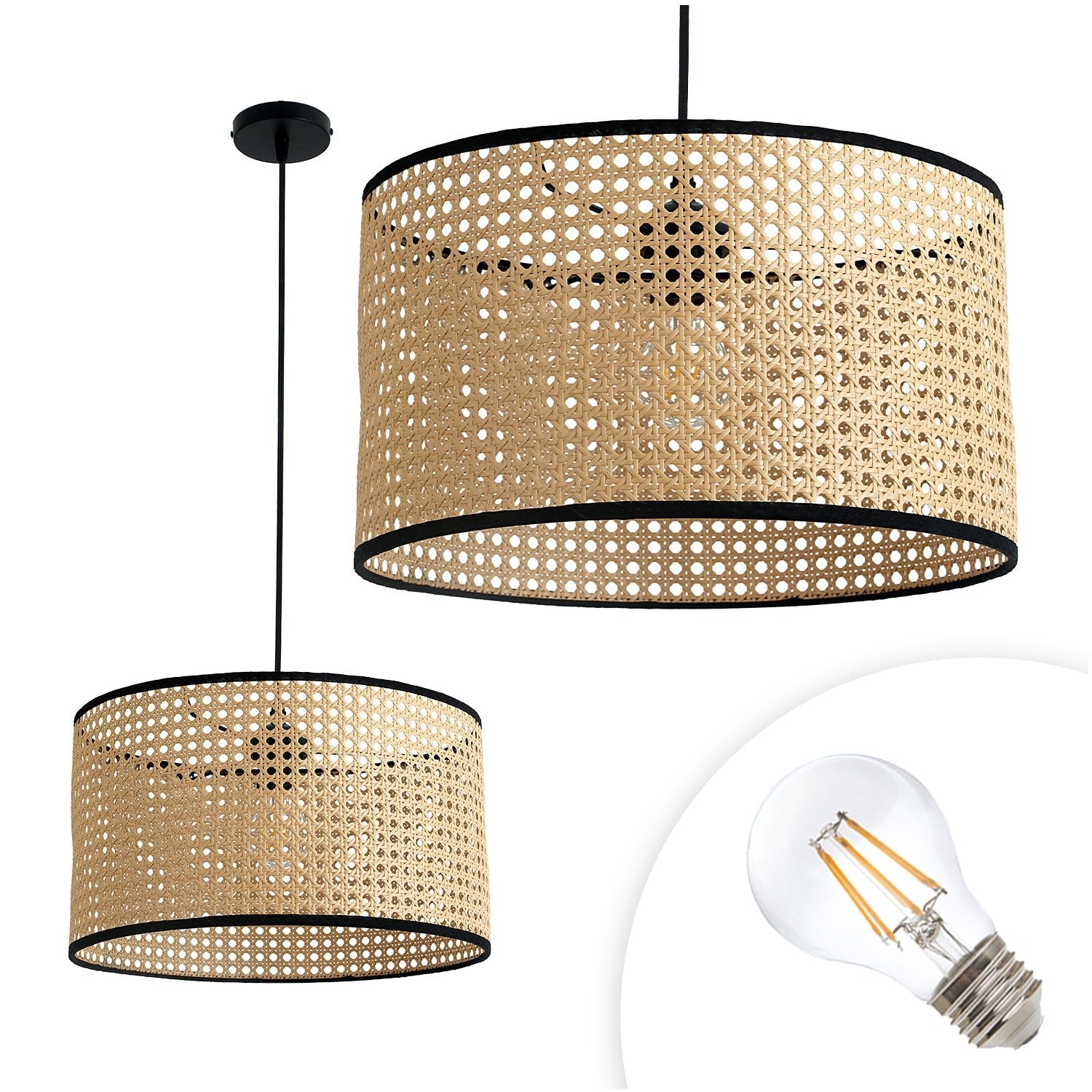 Zestaw Rattanowa Lampa Wisząca STYL BOHO + Żarówka 7W E27 Barwa Ciepła - LAITICA