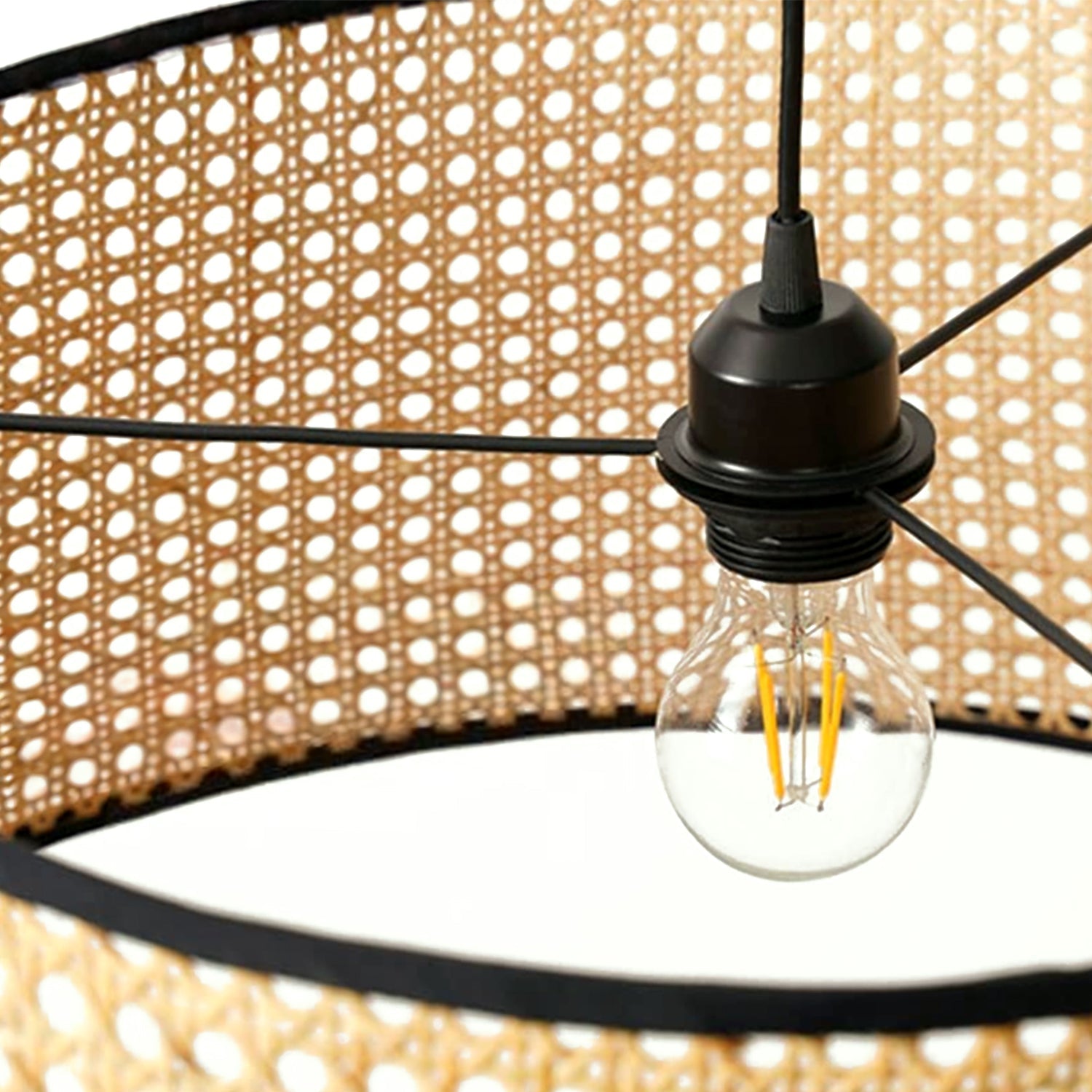 Zestaw Rattanowa Lampa Wisząca STYL BOHO + Żarówka 7W E27 Barwa Ciepła - LAITICA