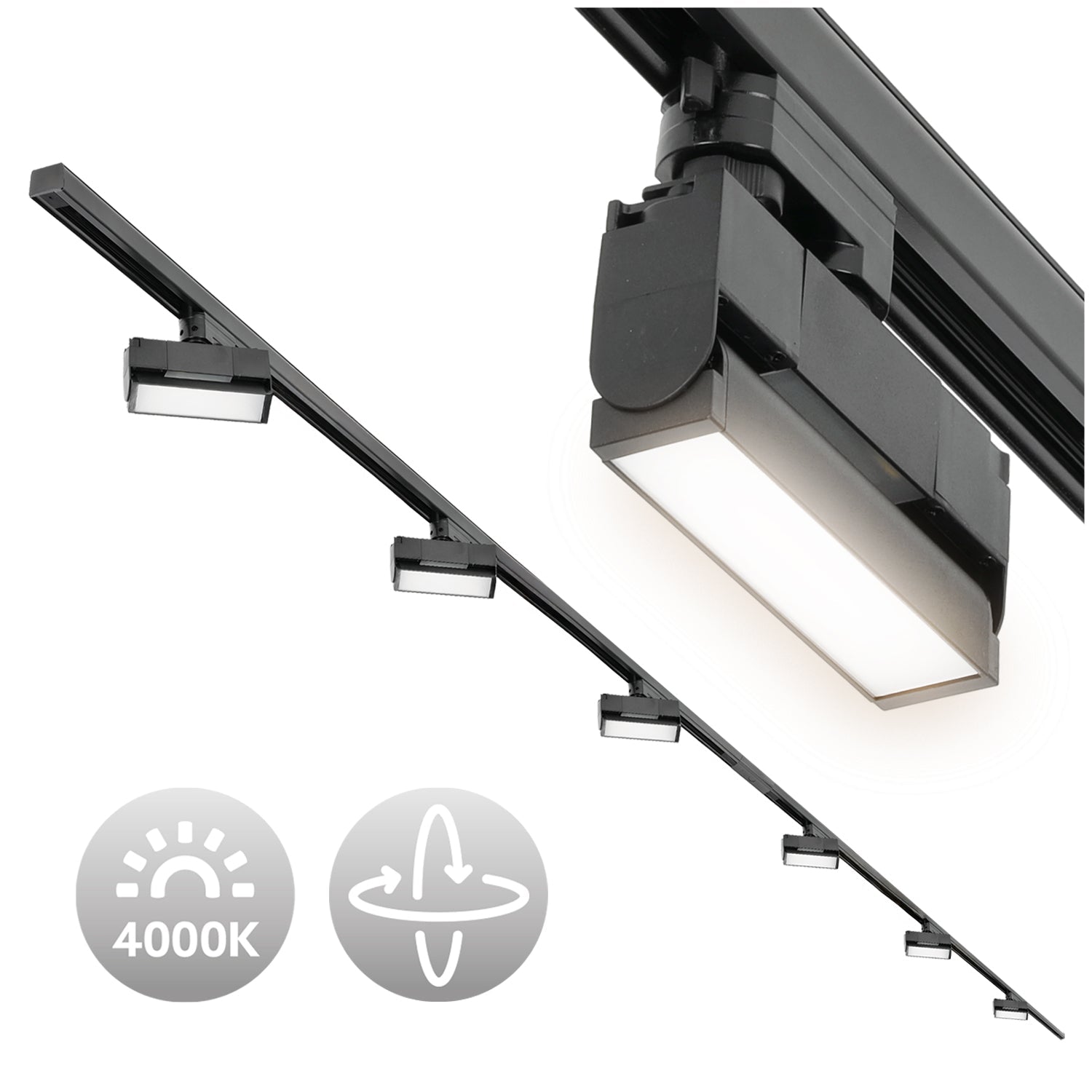 Zestaw Szynowy 3 fazowy 2x szyna 2m + łącznik prosty + 6x lamp FLEX 12W + zasilanie + zaślepka CZARNY - LAITICA