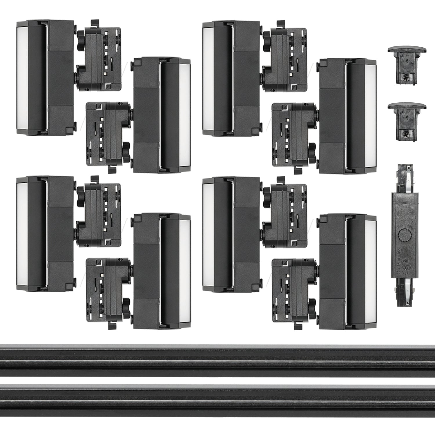Zestaw Szynowy 3 fazowy 2x szyna 2m + łącznik prosty + 8x lamp FLEX 12W + zasilanie + zaślepka CZARNY - LAITICA