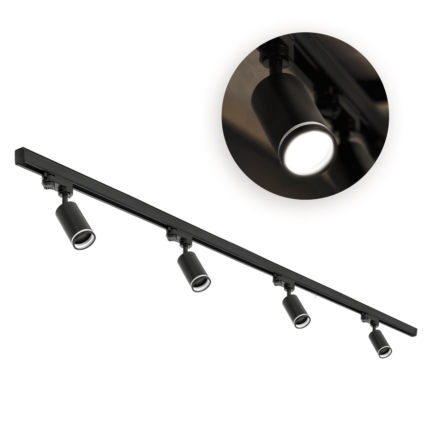 Zestaw Szynowy 3 FAZOWY 4x Lampa na GU10 + 2x Szyna 1m + Łącznik I CZARNY - LAITICA