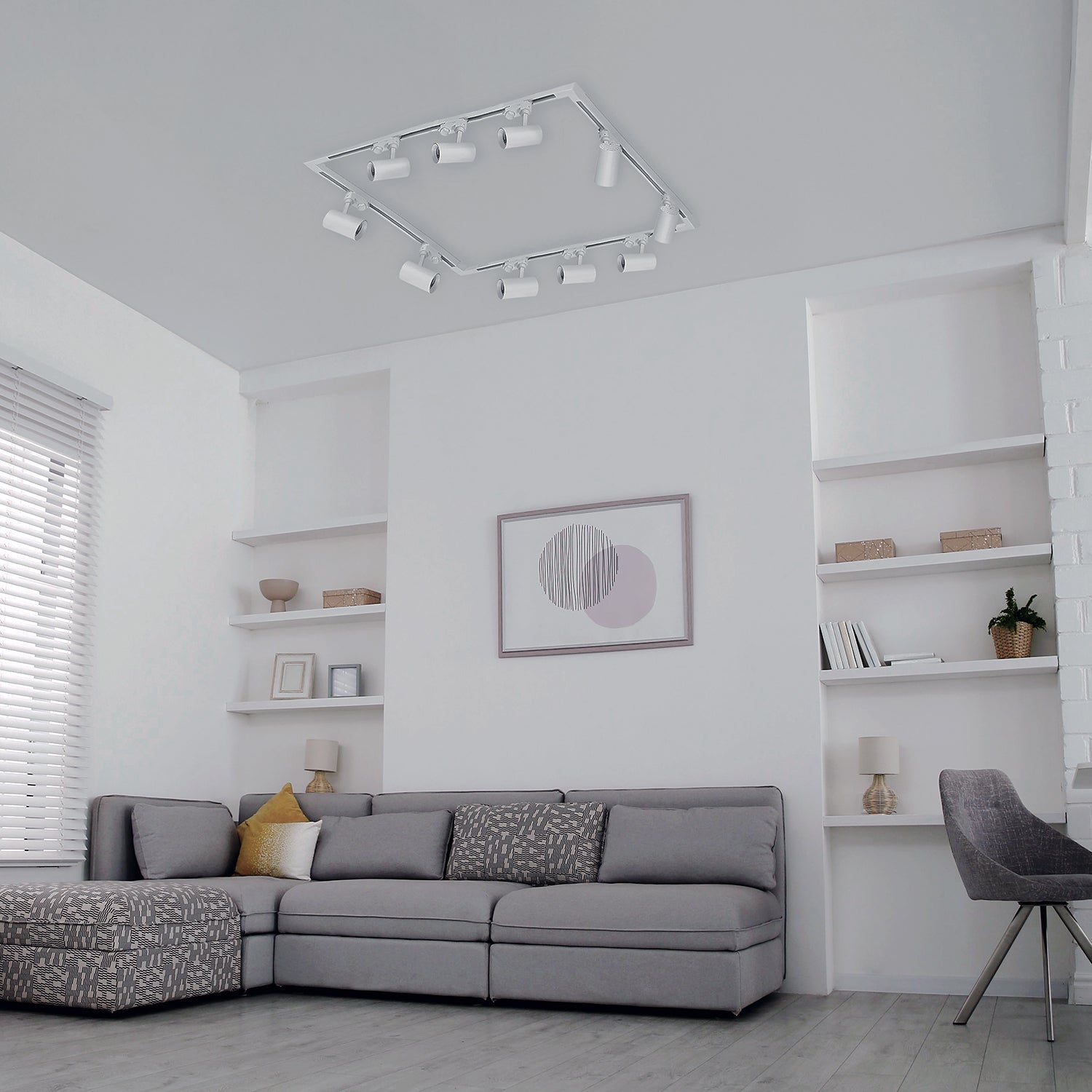 Zestaw Szynowy 3 Fazowy 4x szyna 1m, 4x Łącznik L, 10x Lampa GU10 BIAŁY - LAITICA