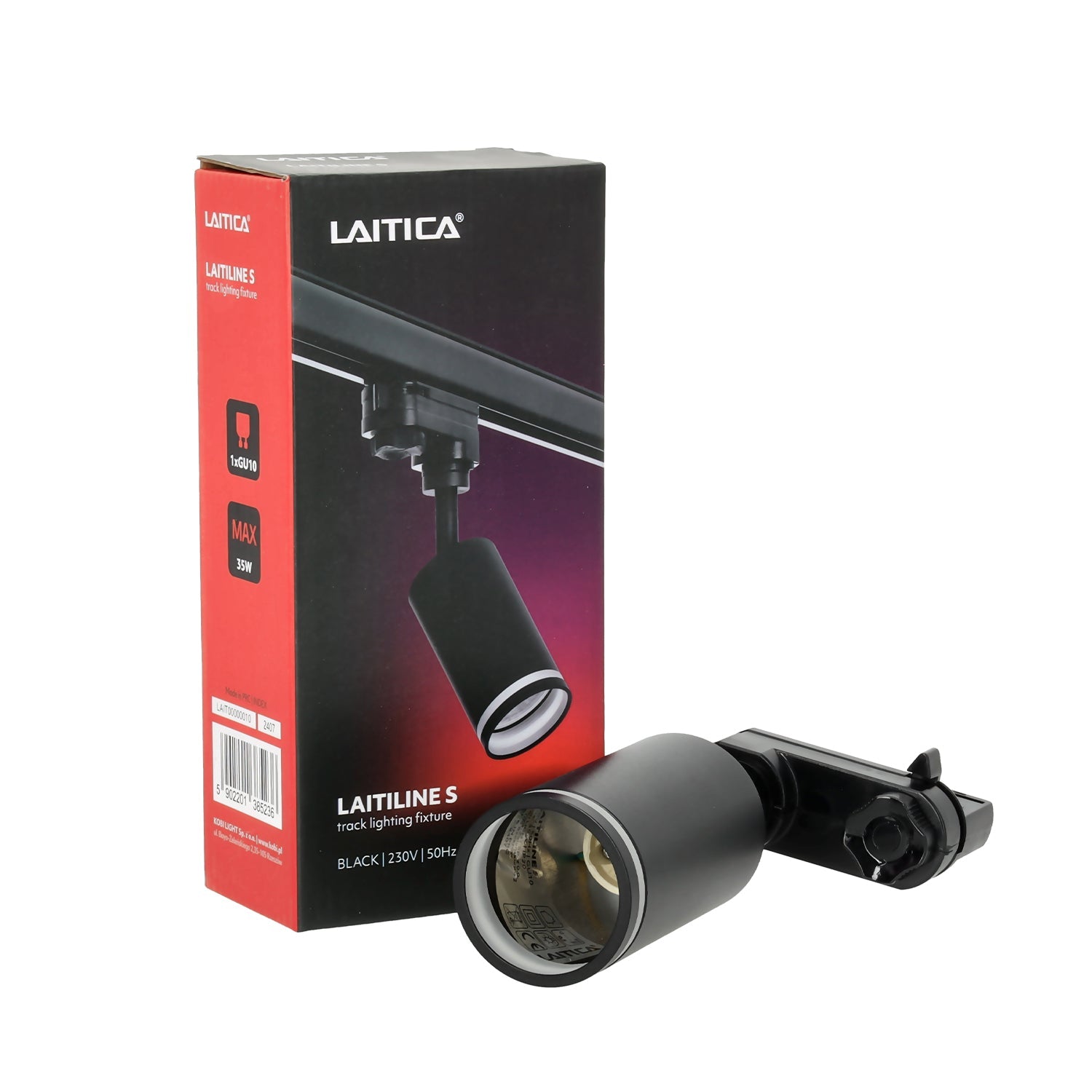 Zestaw Szynowy 3 FAZOWY 8x Lampa na GU10 +Szyna 1m+1m+2m + Łącznik T CZARNY - LAITICA
