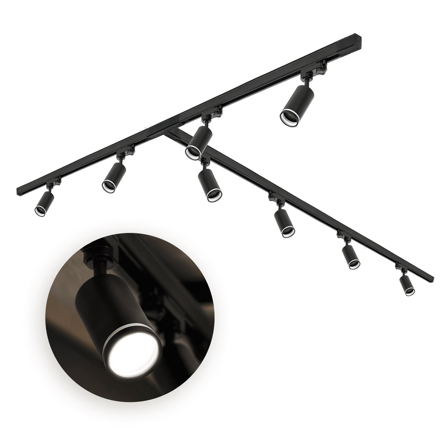 Zestaw Szynowy 3 FAZOWY 8x Lampa na GU10 +Szyna 1m+1m+2m + Łącznik T CZARNY - LAITICA