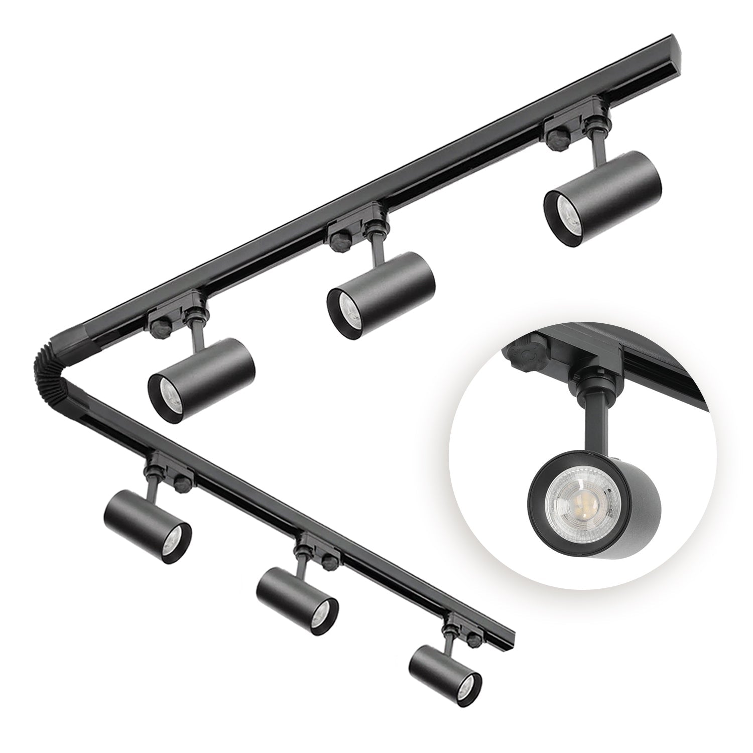 Zestaw szynowy 3 fazowy CZARNY 2x szyna 2m, 6x Reflektor GU10, Łącznik F - LAITICA