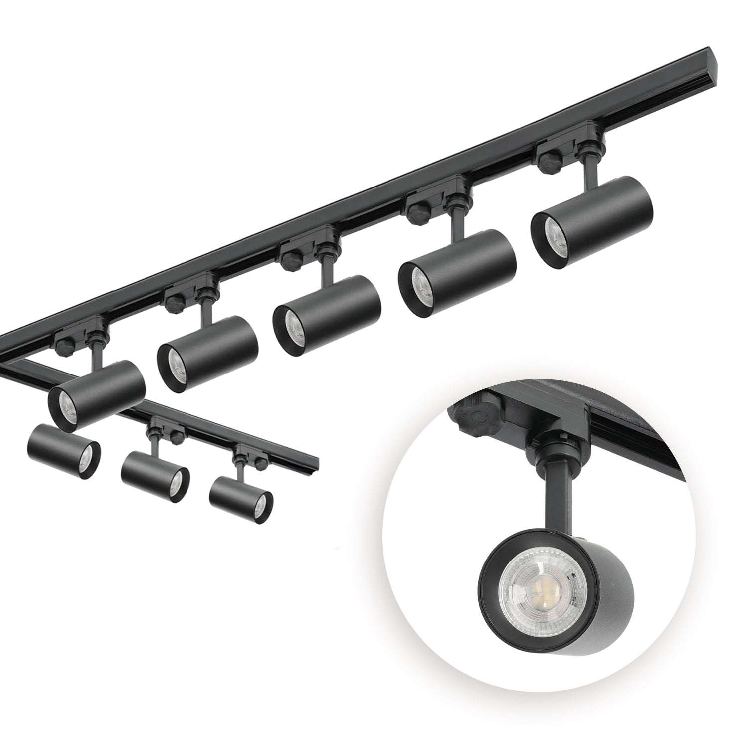 Zestaw szynowy 3 fazowy CZARNY Szyna 1m+2m, 8x Reflektor GU10, Łącznik L - LAITICA