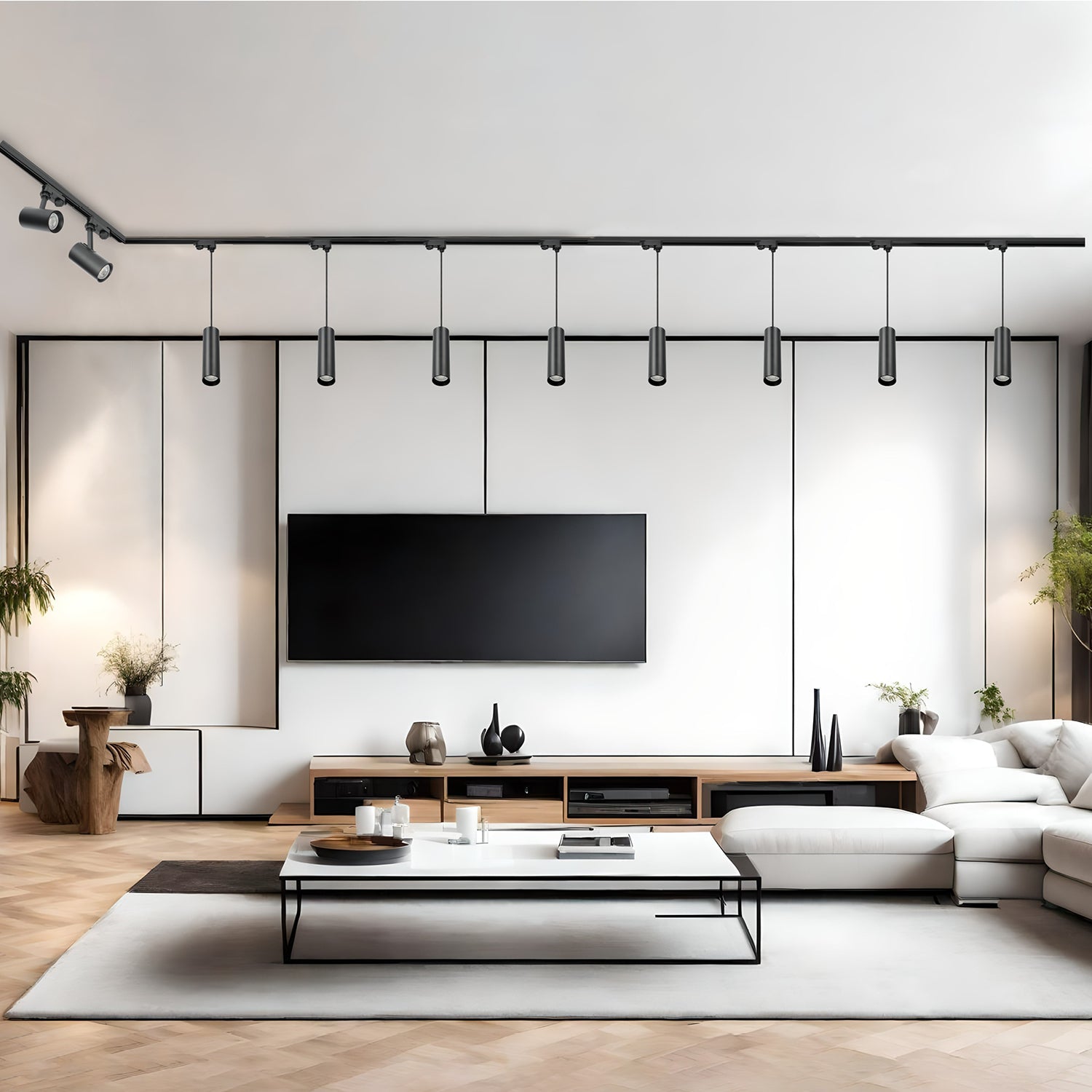 Zestaw szynowy 3 fazowy CZARNY szyna 1m+2m+2m, 10x Lampa, łącznik wew. + L - LAITICA