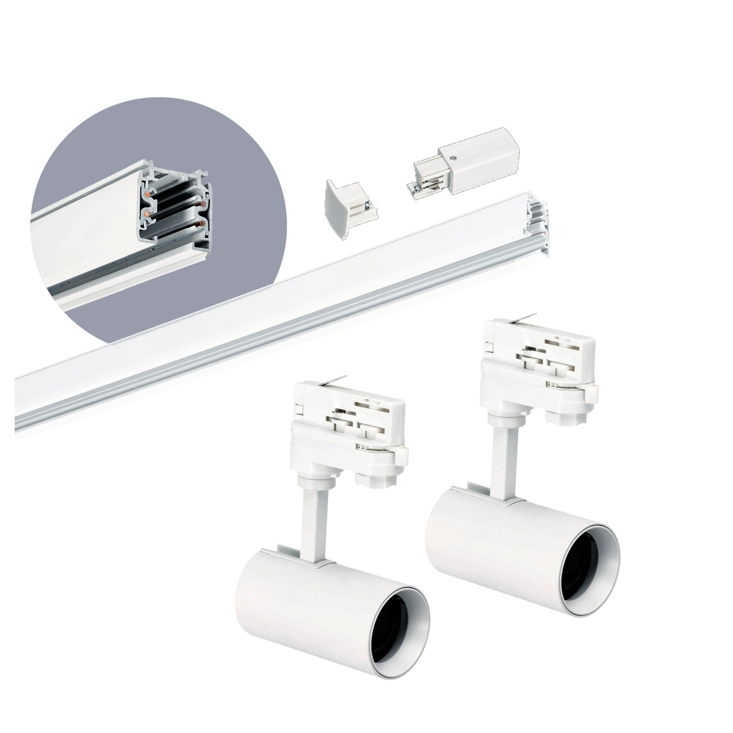 Zestaw szynowy 3 fazowy szyna 1m, 2x Lampa BIAŁY kompletny zestaw - LAITICA
