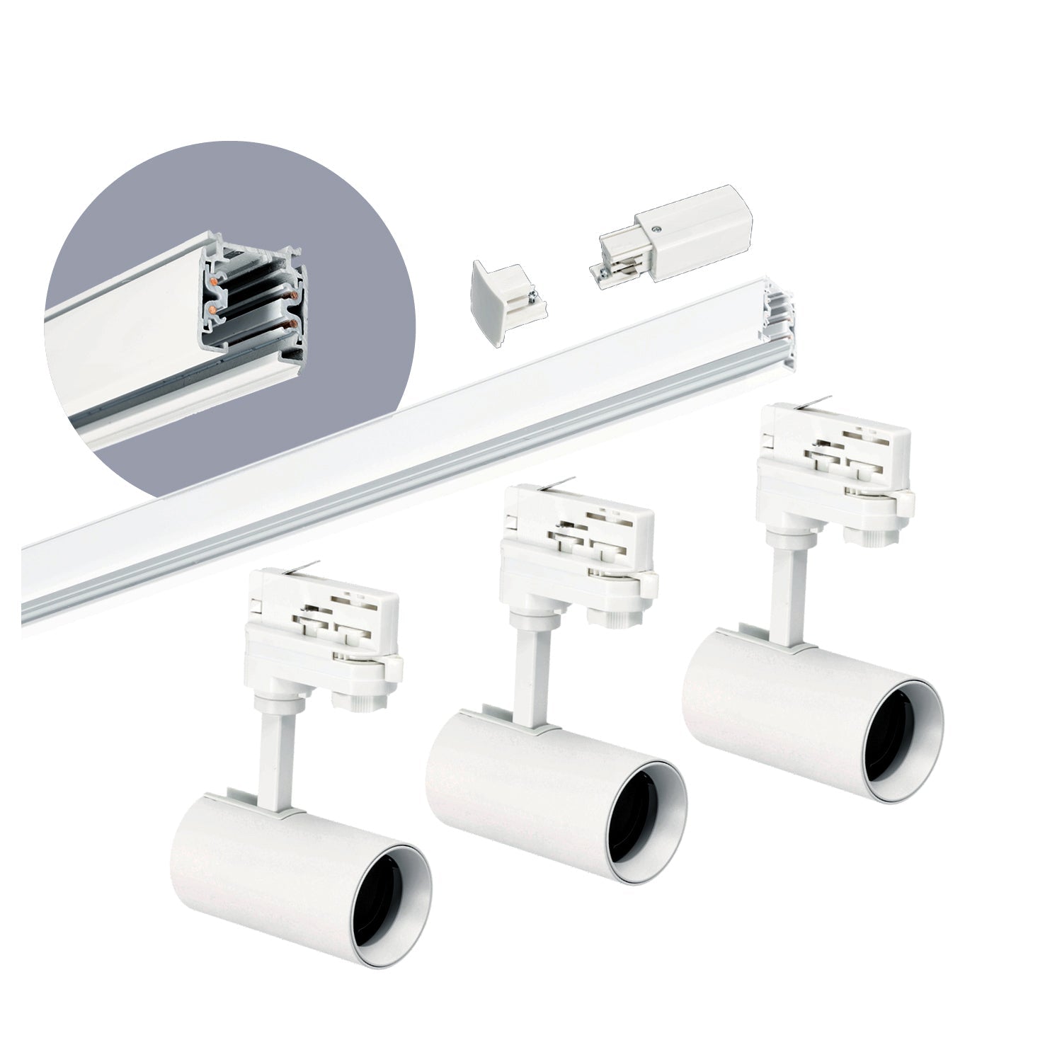 Zestaw szynowy 3 fazowy szyna 1m, 3x Lampa BIAŁY kompletny zestaw - LAITICA