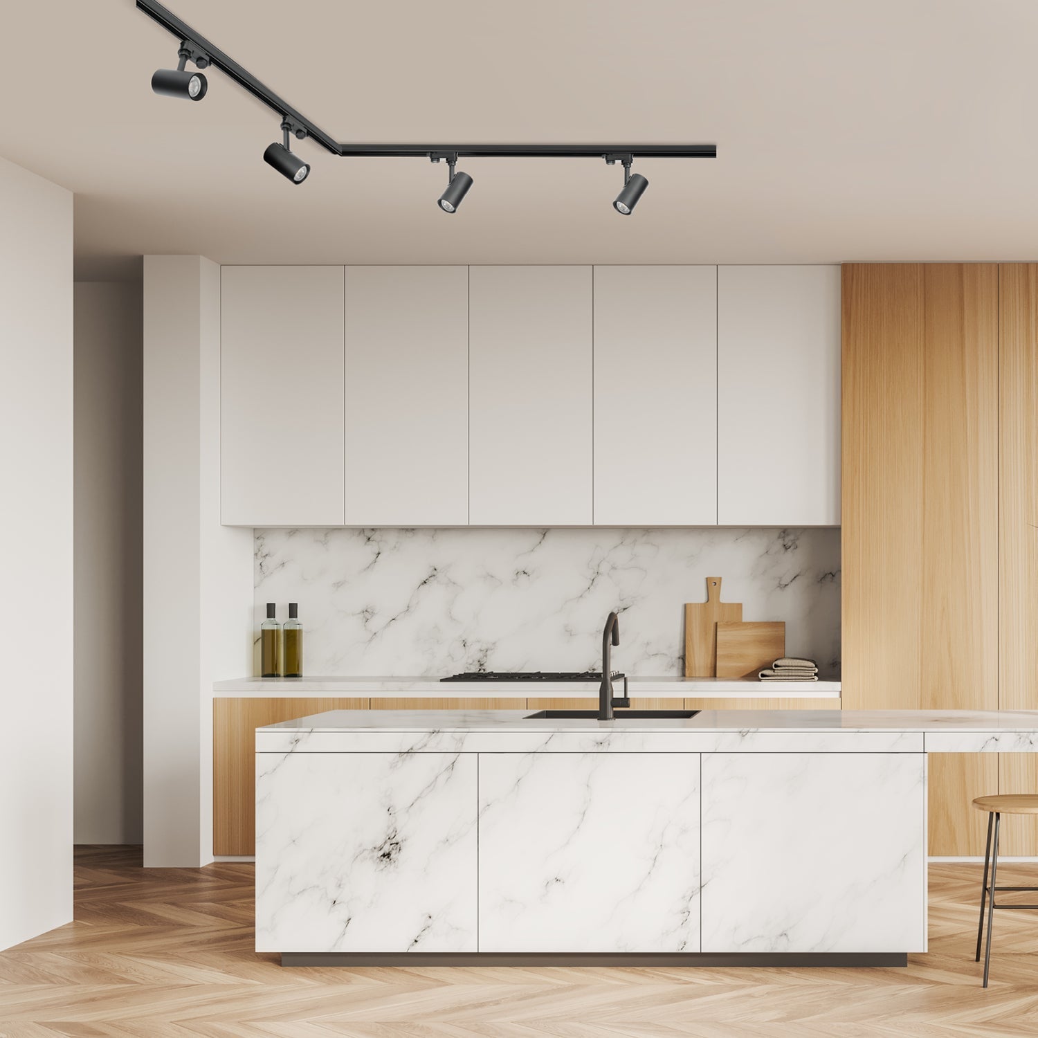 Zestaw szynowy 3 fazowy szyna 1m+1m, 4x Lampa, łącznik L CZARNY komplet - LAITICA