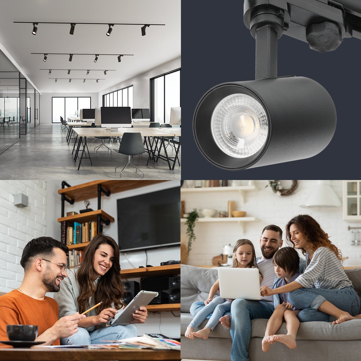 Zestaw szynowy 3 fazowy szyna 1m+1m, 4x Lampa, łącznik prosty CZARNY - LAITICA