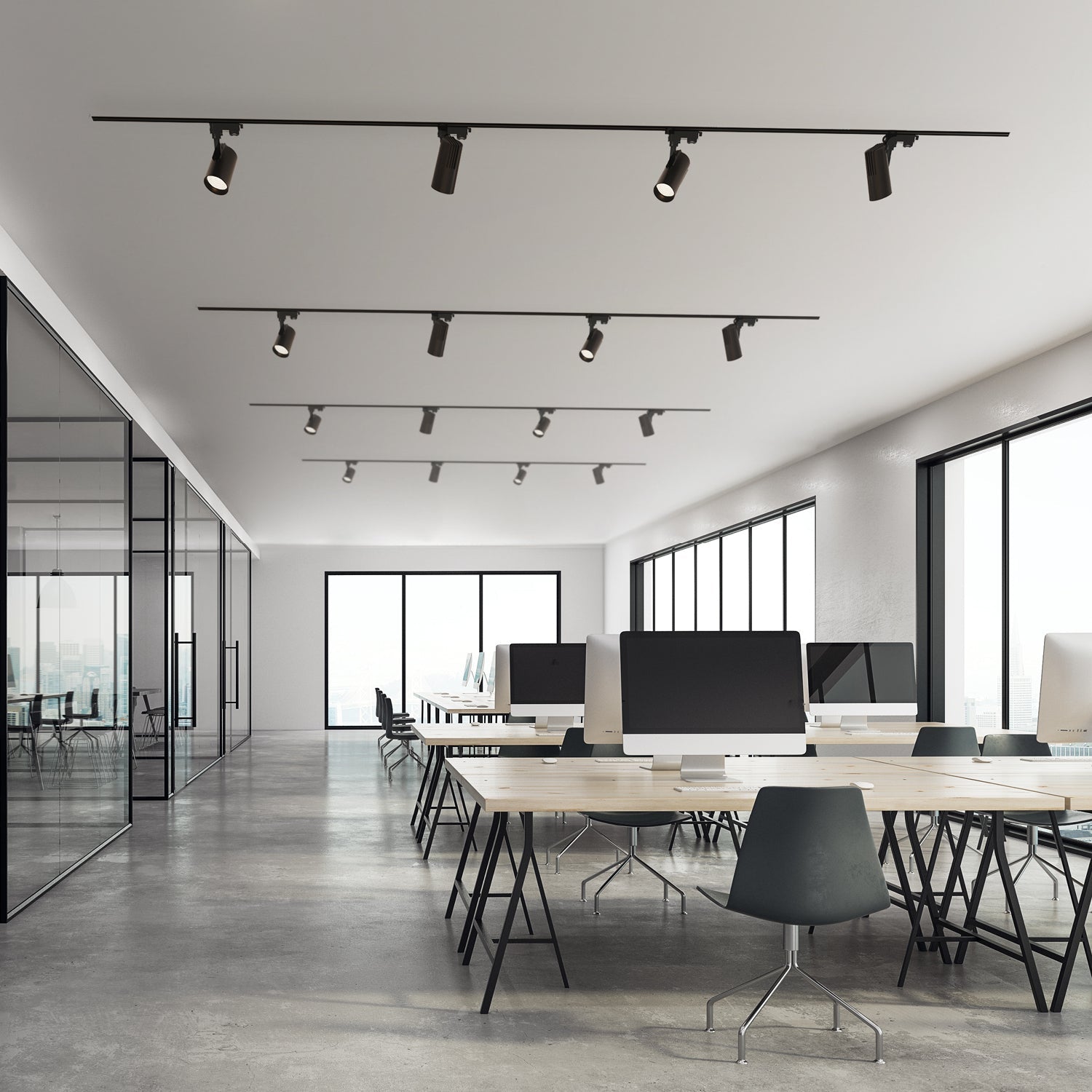 Zestaw szynowy 3 fazowy szyna 1m+1m, 4x Lampa, łącznik prosty CZARNY - LAITICA