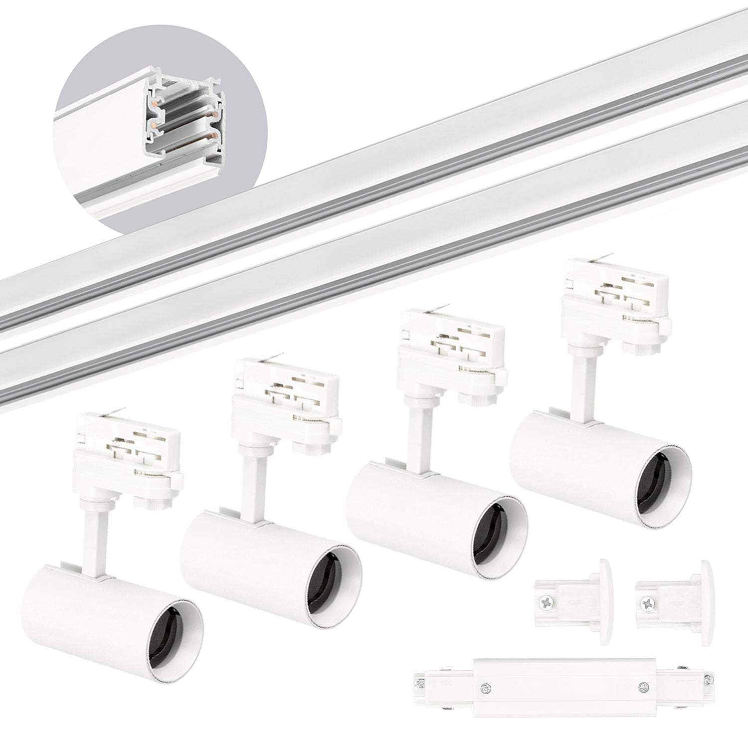 Zestaw szynowy 3 fazowy szyna 1m+1m, I zew., 4x Lampa, 2x zaślepka BIAŁY - LAITICA