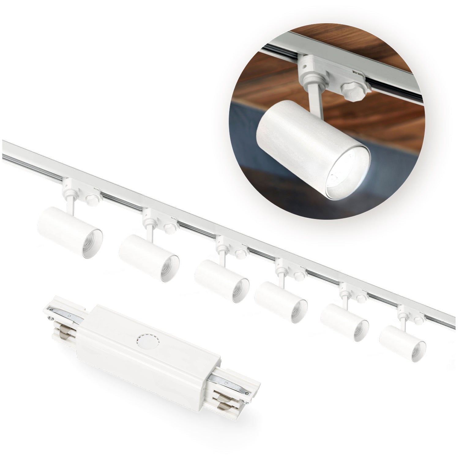 Zestaw szynowy 3 fazowy szyna 1m+1m, I zew., 6x Lampa, 2x zaślepka BIAŁY - LAITICA