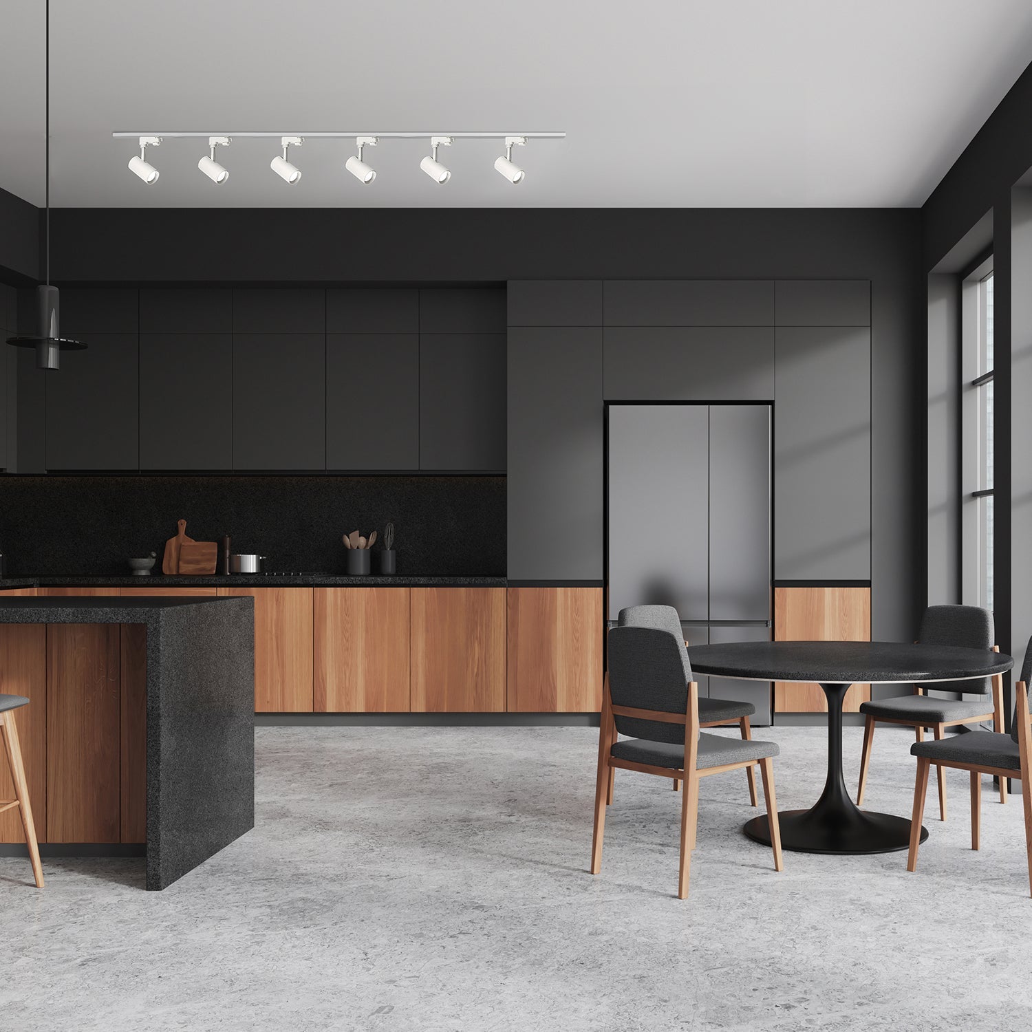 Zestaw szynowy 3 fazowy szyna 1m+1m, I zew., 6x Lampa, 2x zaślepka BIAŁY - LAITICA