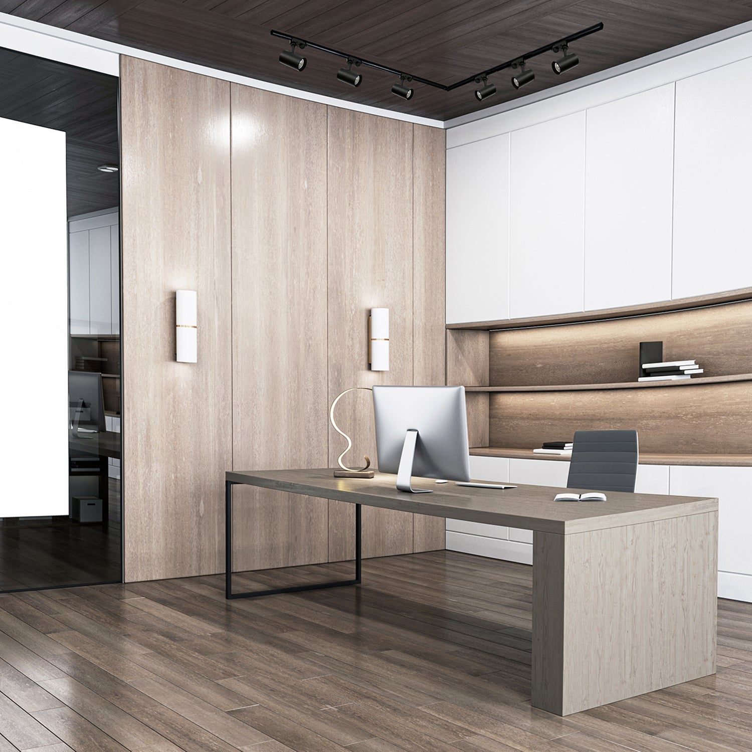 Zestaw szynowy 3 fazowy szyna 1m+1m, L prawy, 6x Lampa, 2x zaślepka CZARNY - LAITICA