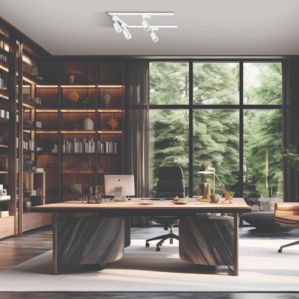 Zestaw szynowy 3 fazowy szyna 1m+1m+1m, 4x reflektor GU10, łącznik L BIAŁY - LAITICA