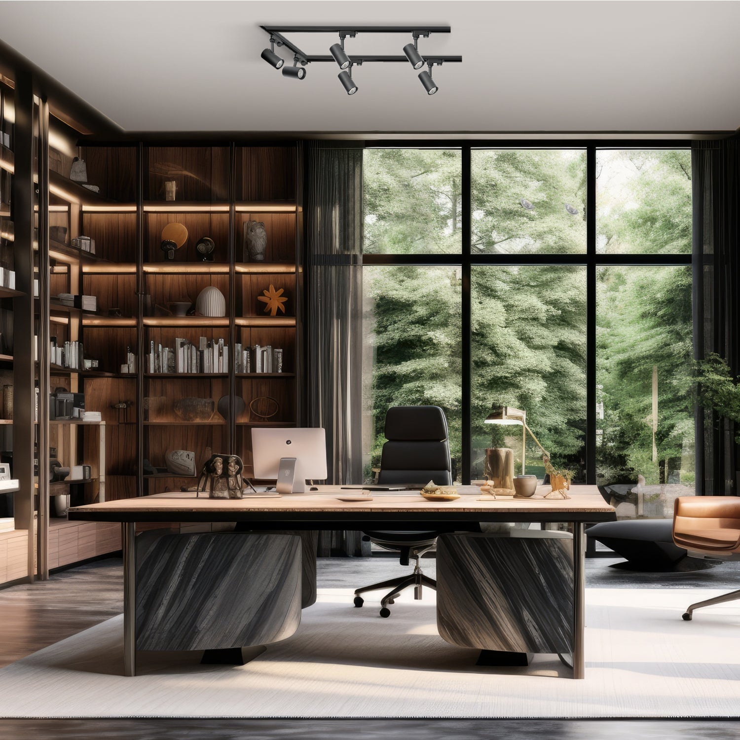 Zestaw szynowy 3 fazowy szyna 1m+1m+1m, 6x Lampa, łącznik L CZARNY komplet - LAITICA