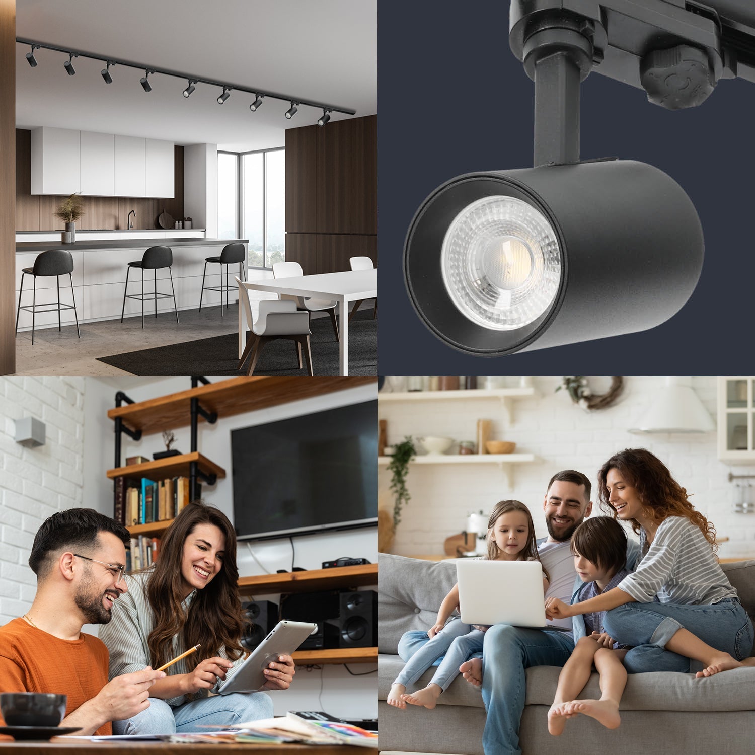 Zestaw szynowy 3 fazowy szyna 1m+1m+1m, 9x Lampa, łącznik prosty CZARNY - LAITICA