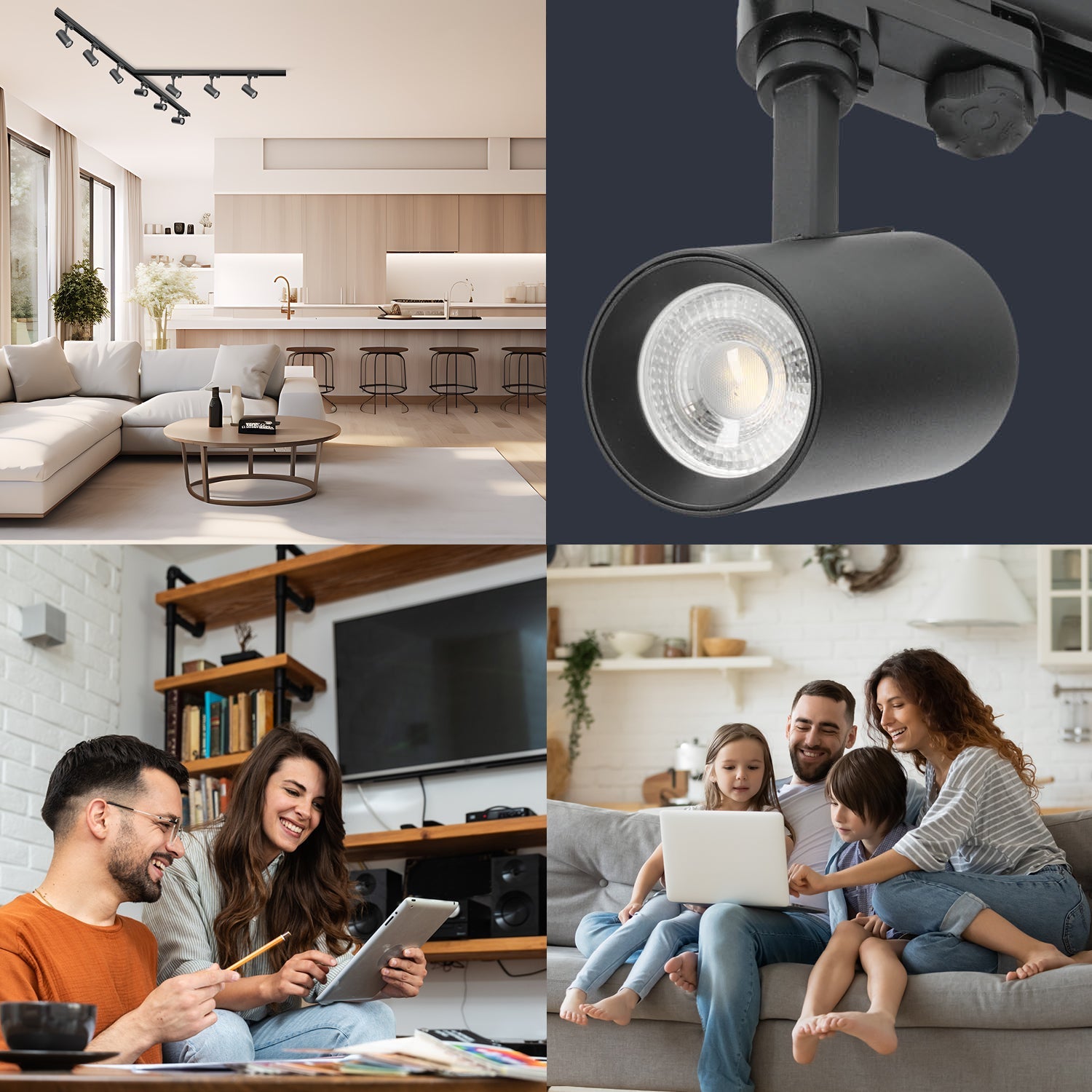 Zestaw szynowy 3 fazowy szyna 1m+1m+1m, 9x Lampa, łącznik T CZARNY komplet - LAITICA