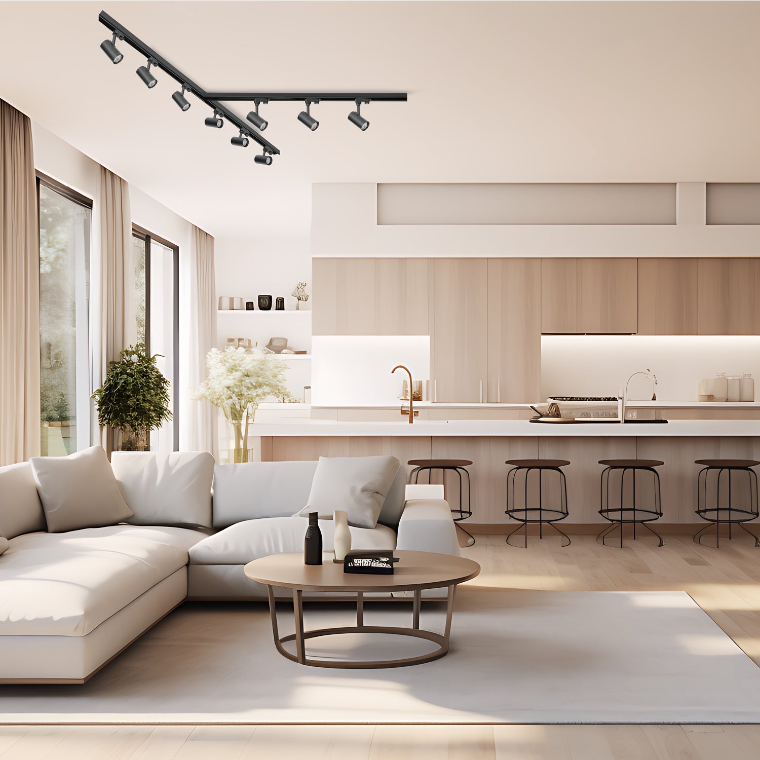 Zestaw szynowy 3 fazowy szyna 1m+1m+1m, 9x Lampa, łącznik T CZARNY komplet - LAITICA