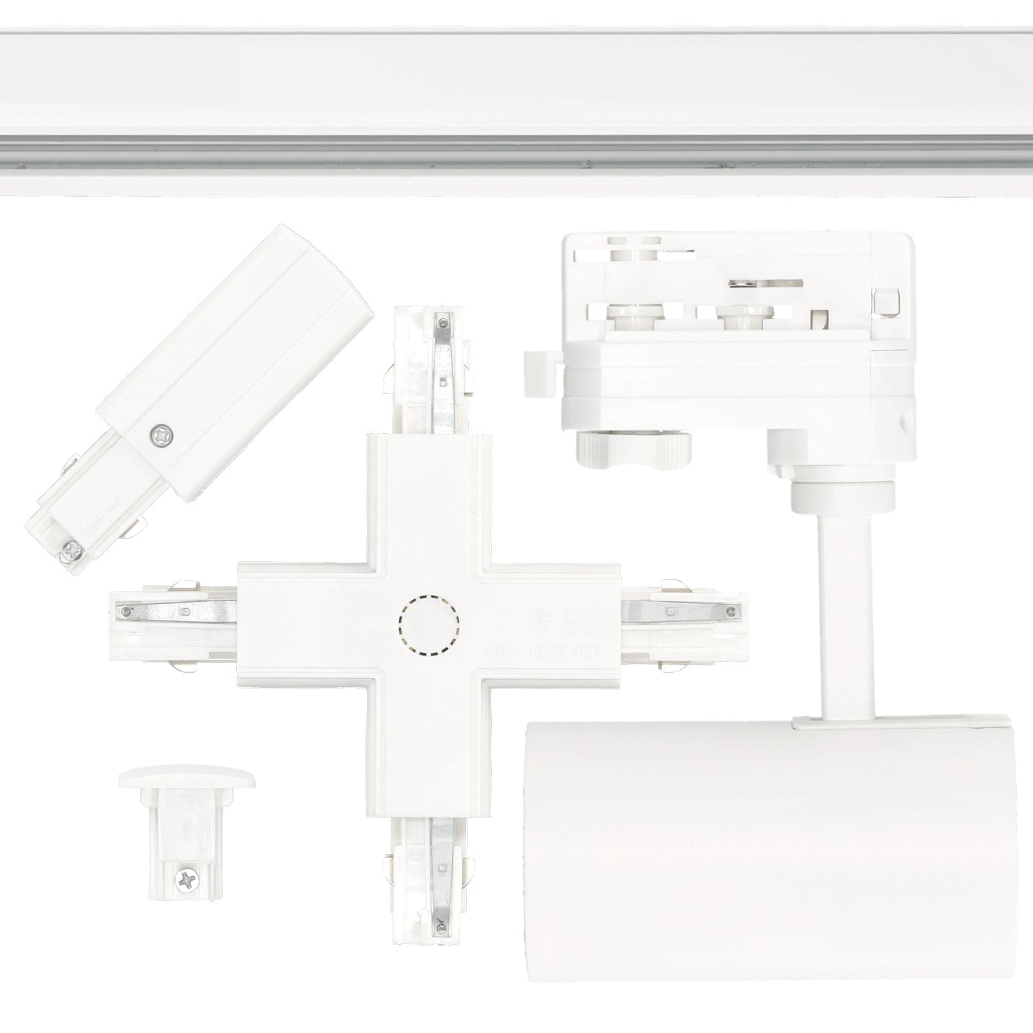 Zestaw szynowy 3 fazowy szyna 1m+1m+1m+1m, 12x Lampa, łącznik X BIAŁY - LAITICA