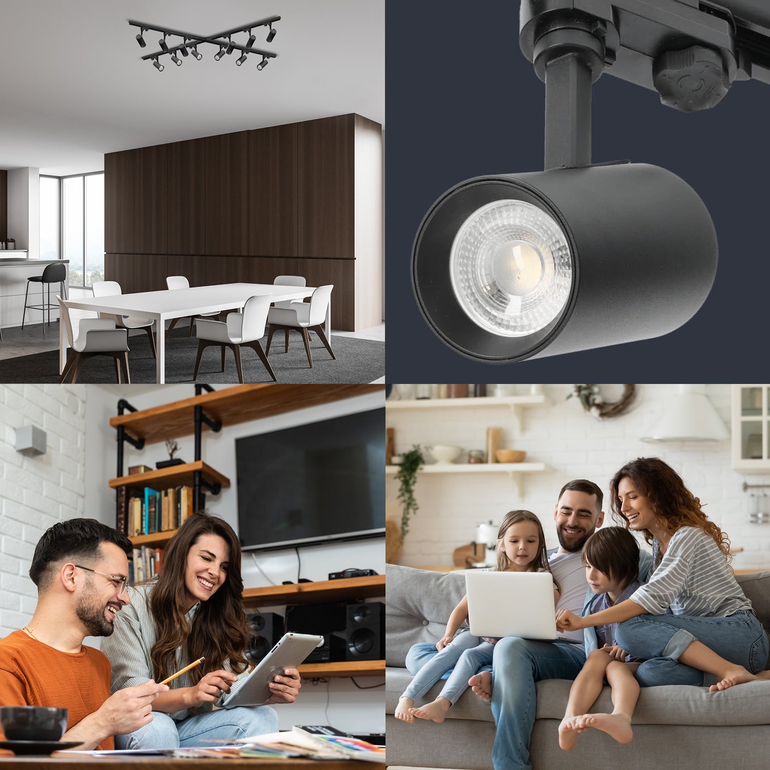 Zestaw szynowy 3 fazowy szyna 1m+1m+1m+1m, 12x Lampa, łącznik X CZARNY - LAITICA