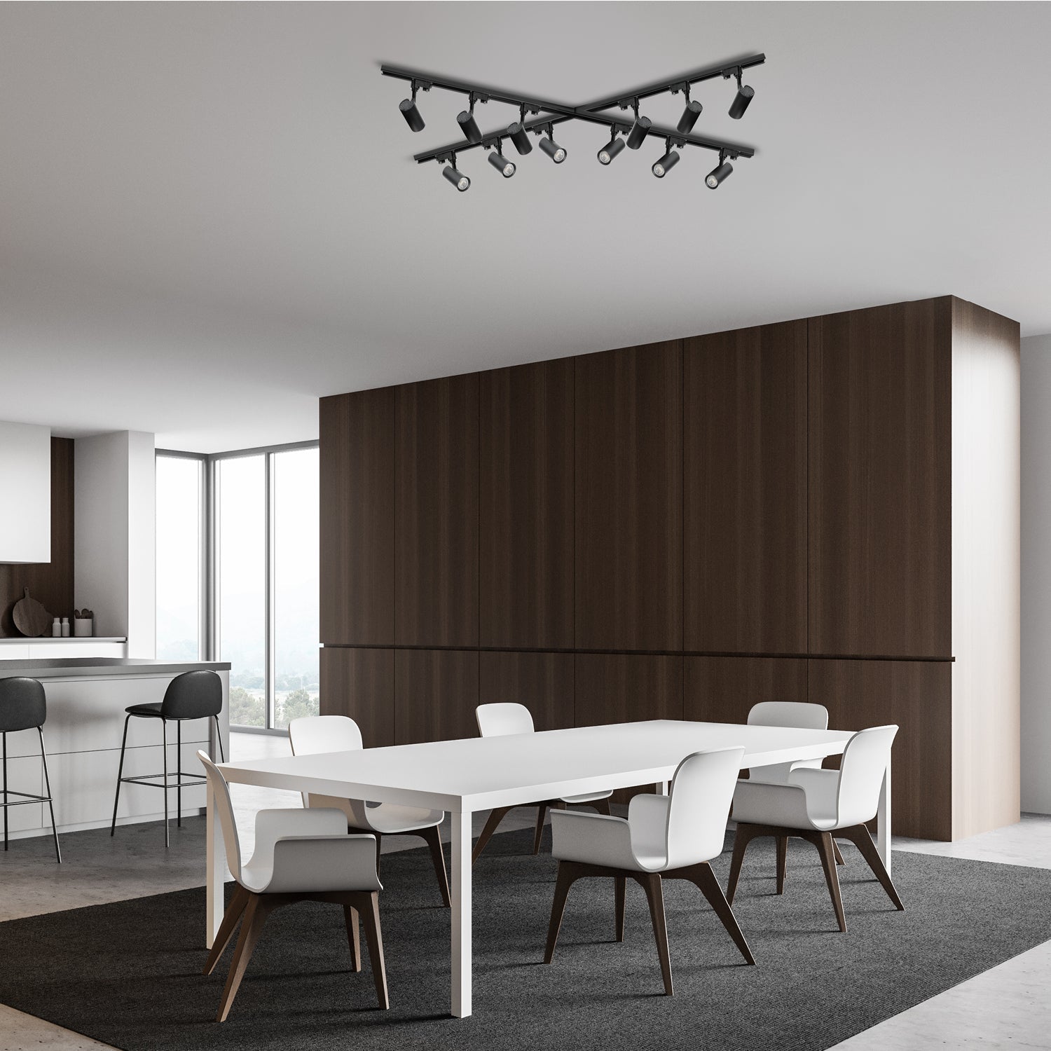 Zestaw szynowy 3 fazowy szyna 1m+1m+1m+1m, 12x Lampa, łącznik X CZARNY - LAITICA