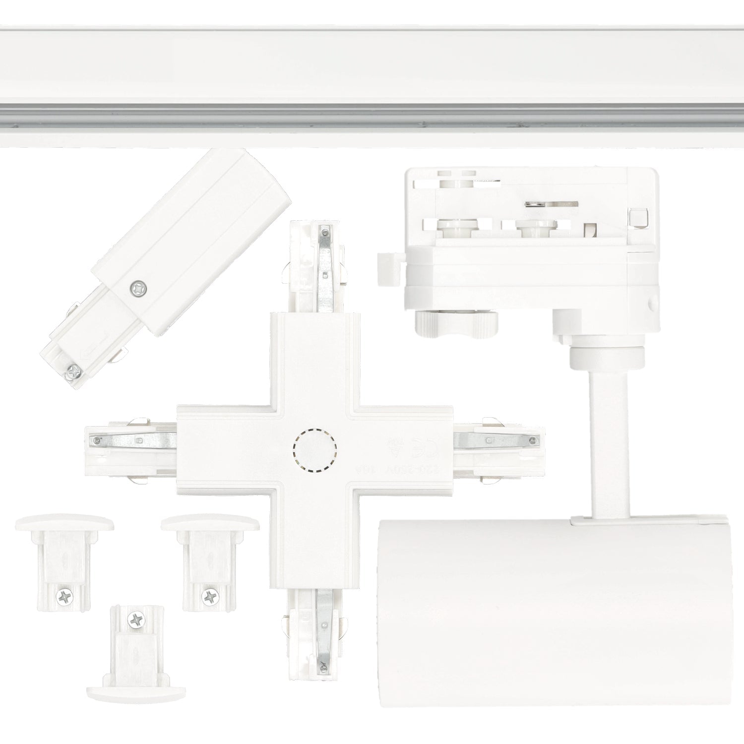 Zestaw szynowy 3 fazowy szyna 1m+1m+1m+1m, 8x Lampa, łącznik X BIAŁY - LAITICA