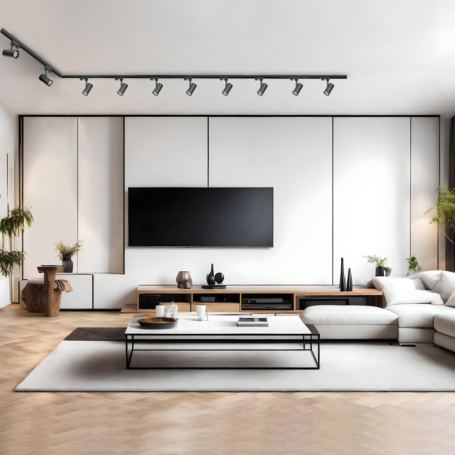 Zestaw szynowy 3 fazowy szyna 1m+1m+2m, 10x Lampa, łącznik I + L CZARNY - LAITICA