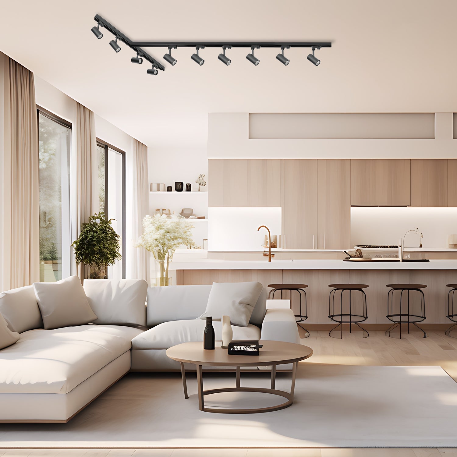 Zestaw szynowy 3 fazowy szyna 1m+1m+2m, 10x Lampa, łącznik T CZARNY komplet - LAITICA