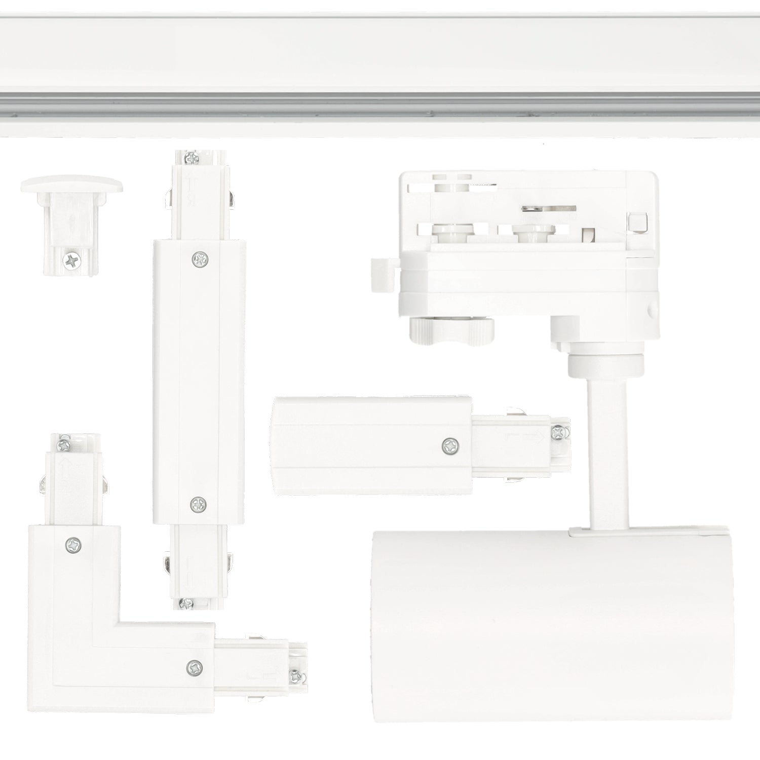 Zestaw szynowy 3 fazowy szyna 1m+1m+2m, 12x Lampa, łącznik I + L BIAŁY - LAITICA