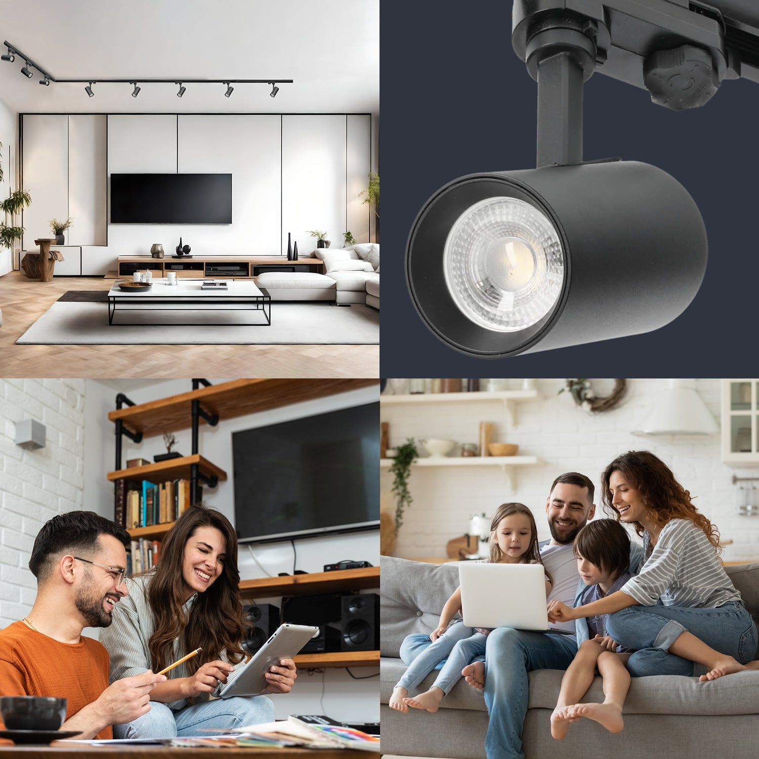 Zestaw szynowy 3 fazowy szyna 1m+1m+2m, 8x Lampa, łącznik I + L CZARNY - LAITICA
