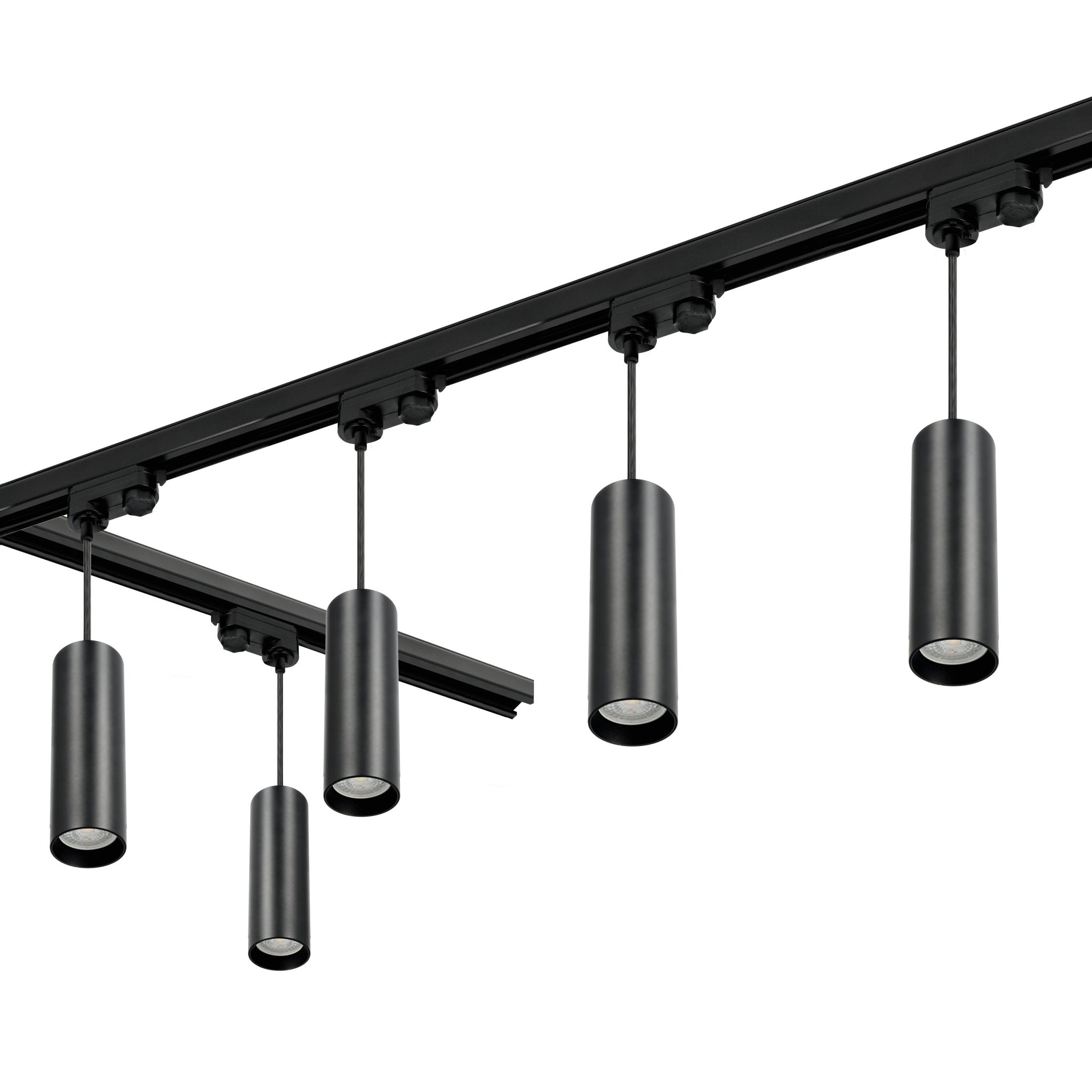 Zestaw szynowy 3 fazowy szyna 1m+2m, 5x Lampa wisząca, łącznik L CZARNY - LAITICA