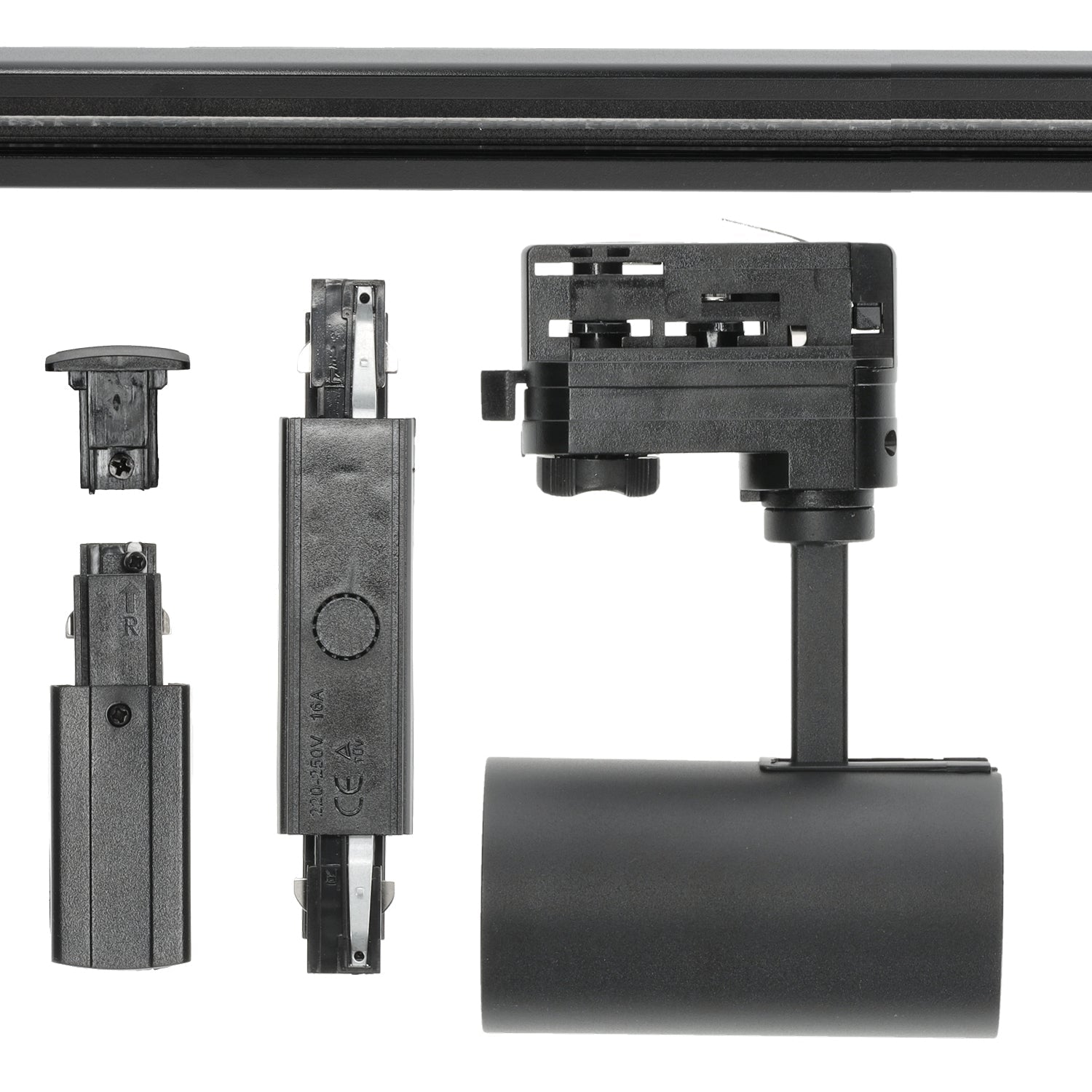 Zestaw szynowy 3 fazowy szyna 1m+2m, 6x Lampa, łącznik prosty CZARNY - LAITICA