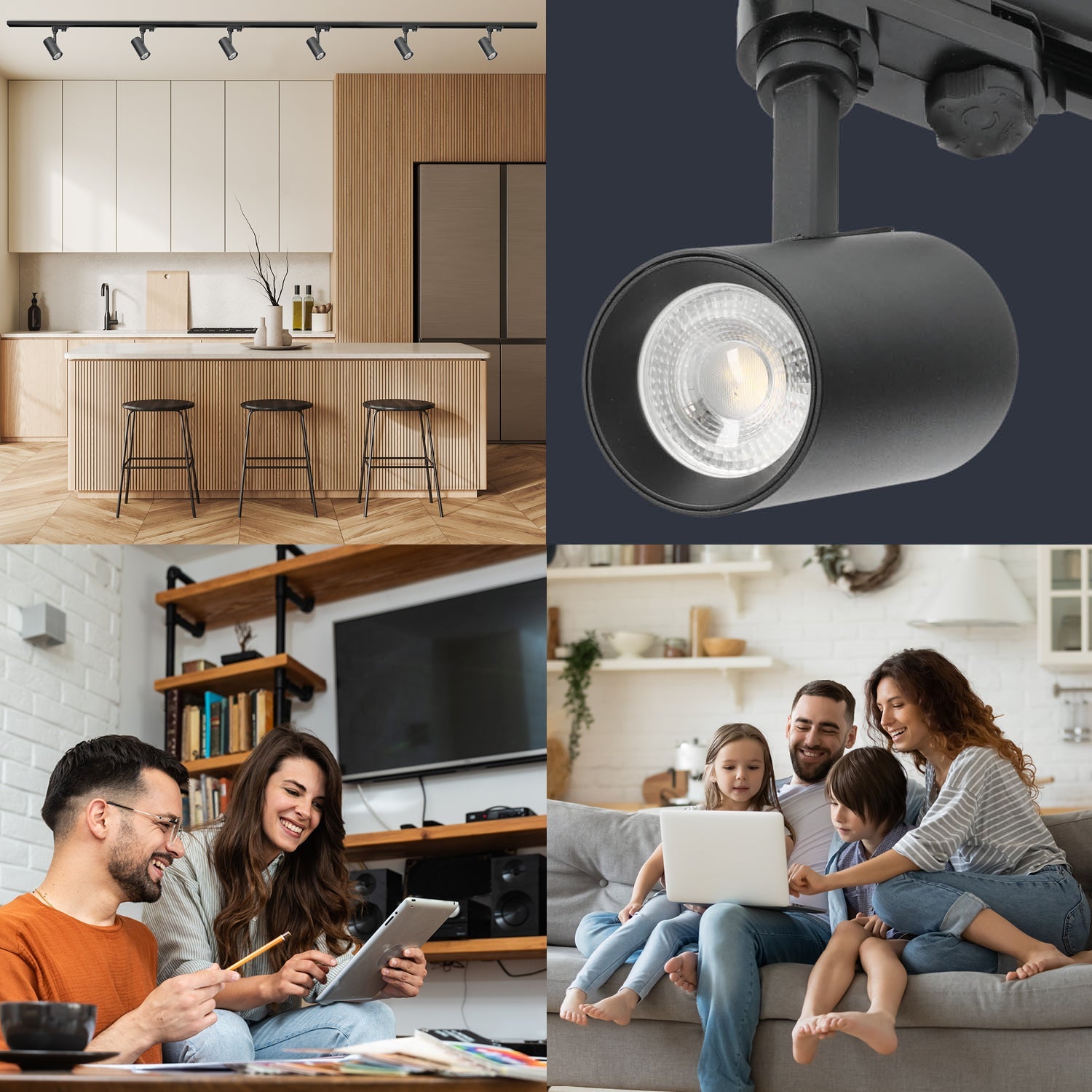 Zestaw szynowy 3 fazowy szyna 1m+2m, 6x Lampa, łącznik prosty CZARNY - LAITICA