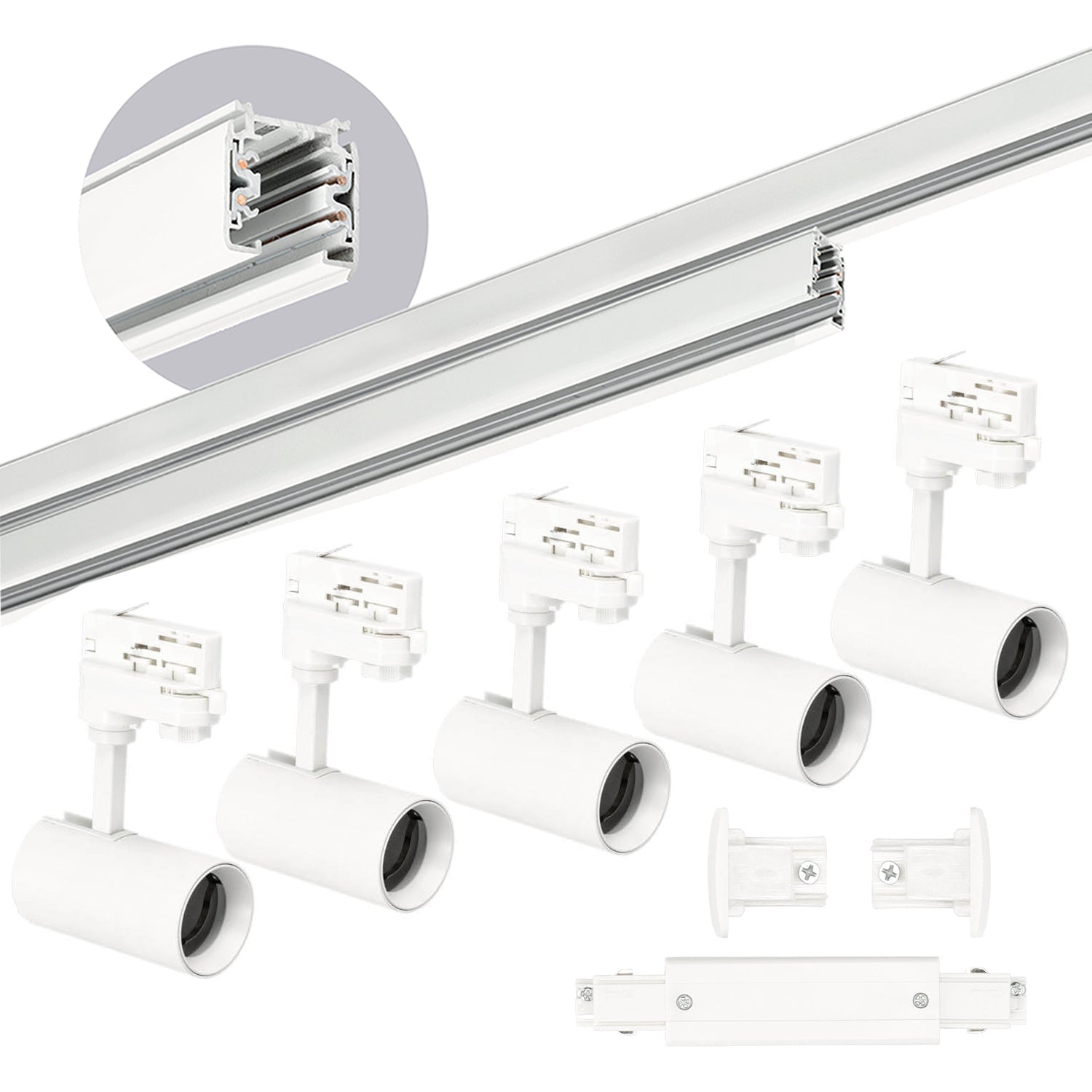 Zestaw szynowy 3 fazowy szyna 1m+2m, I zew., 5x Lampa, 2x zaślepka BIAŁY - LAITICA