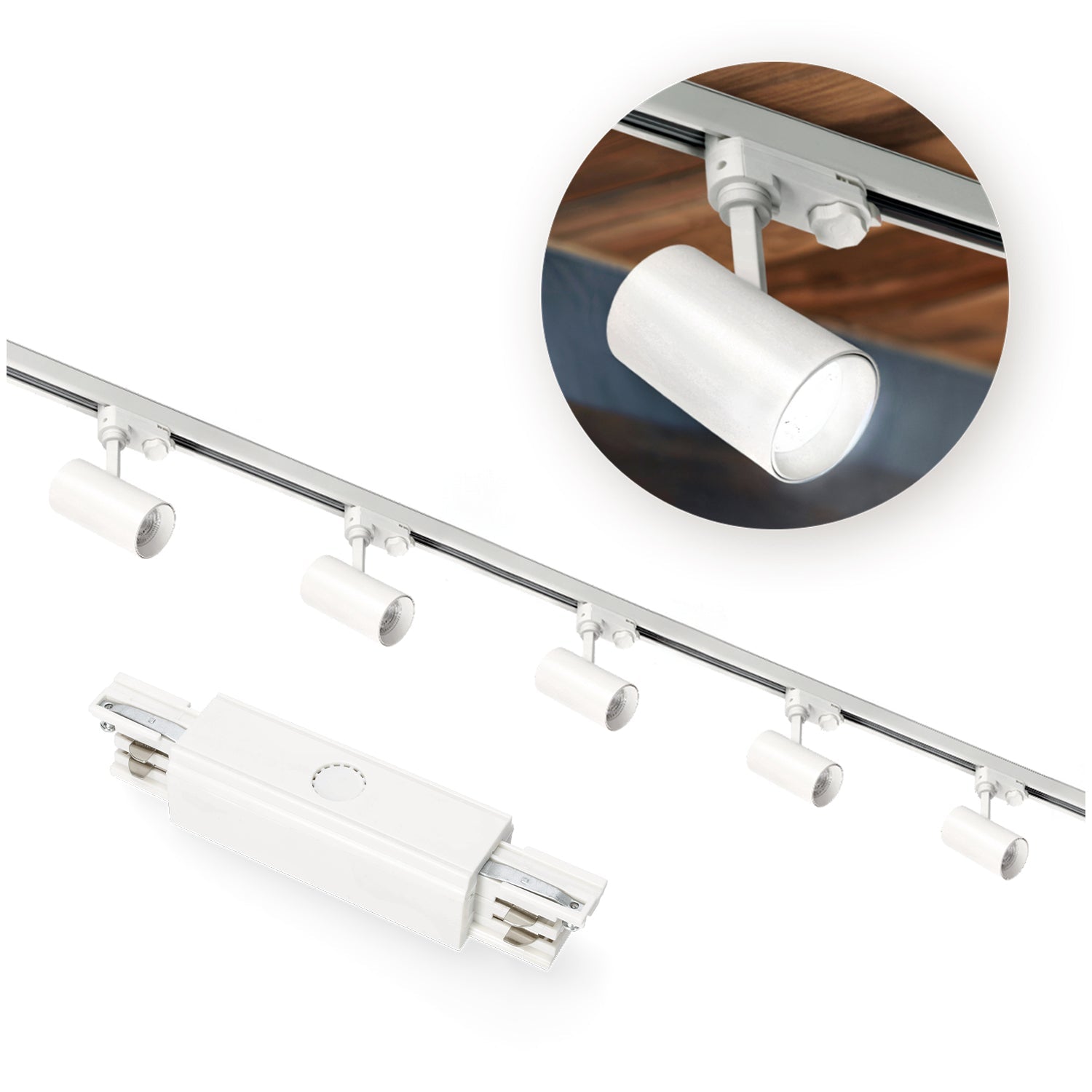 Zestaw szynowy 3 fazowy szyna 1m+2m, I zew., 5x Lampa, 2x zaślepka BIAŁY - LAITICA