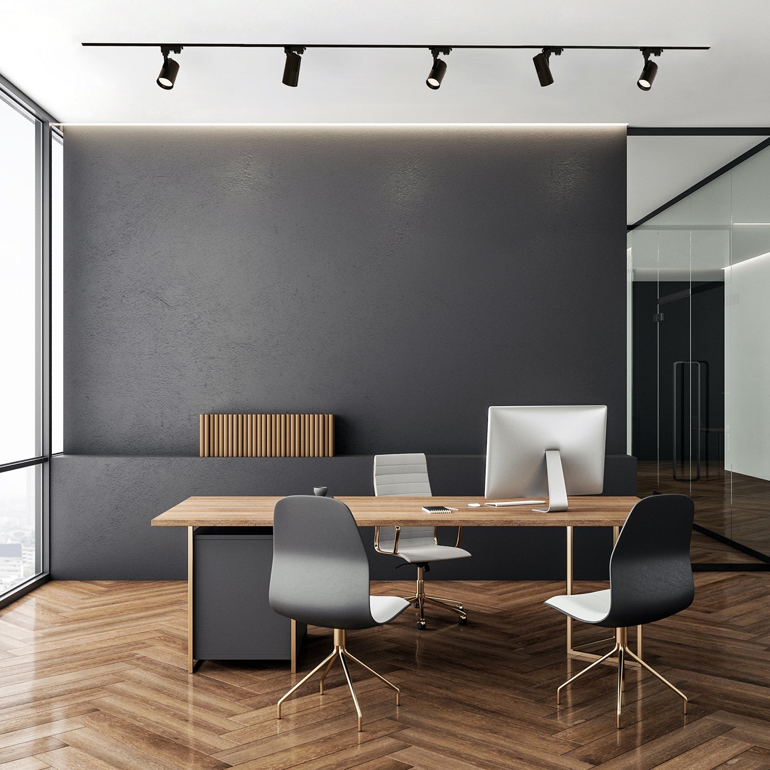 Zestaw szynowy 3 fazowy szyna 1m+2m, I zew., 5x Lampa, 2x zaślepka CZARNY - LAITICA