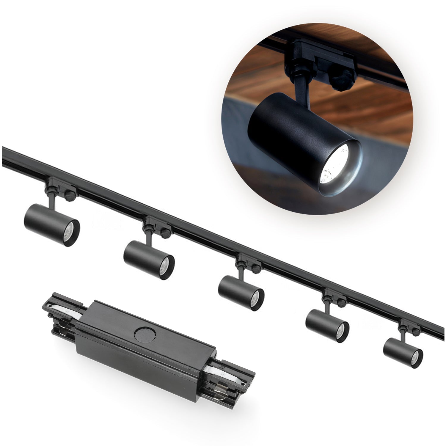 Zestaw szynowy 3 fazowy szyna 1m+2m, I zew., 5x Lampa, 2x zaślepka CZARNY - LAITICA