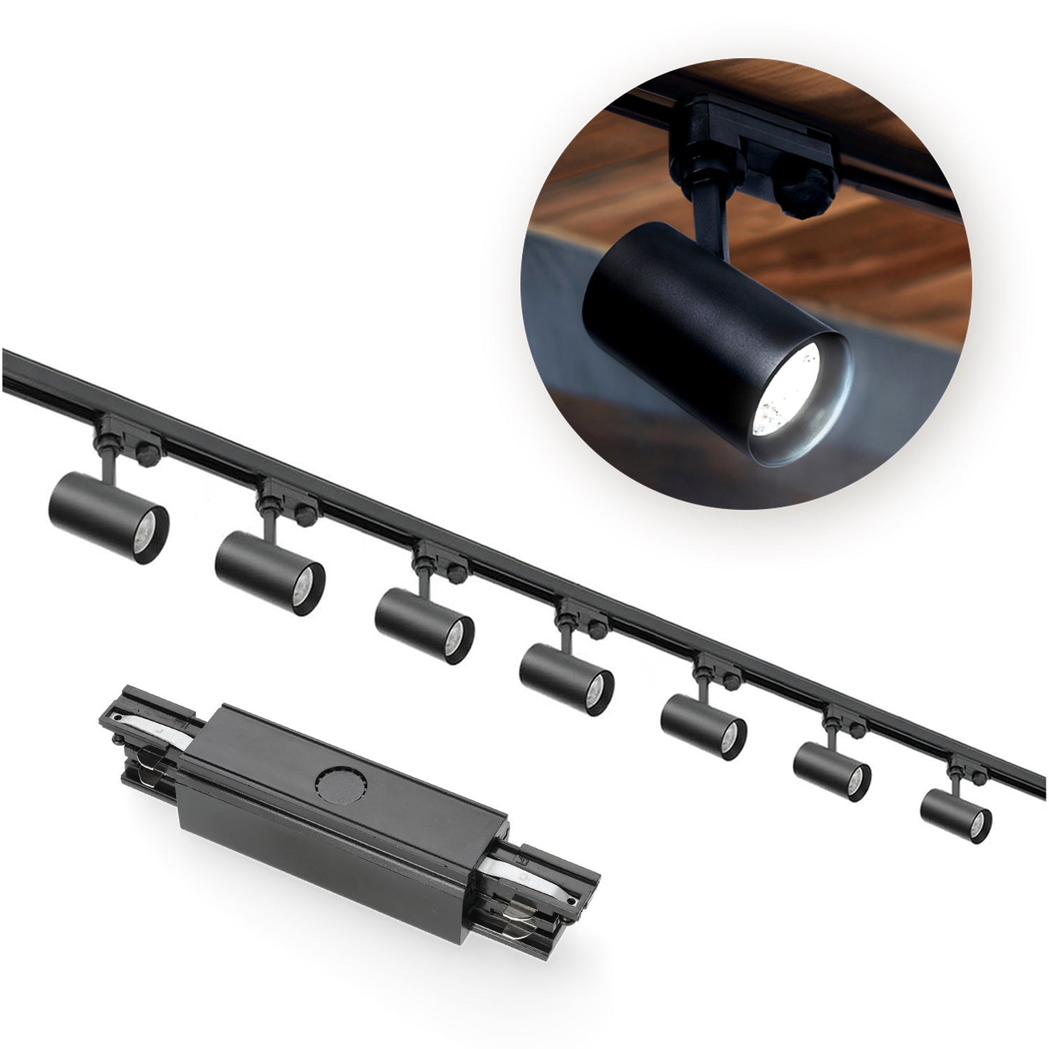 Zestaw szynowy 3 fazowy szyna 1m+2m, I zew., 7x Lampa, 2x zaślepka CZARNY - LAITICA
