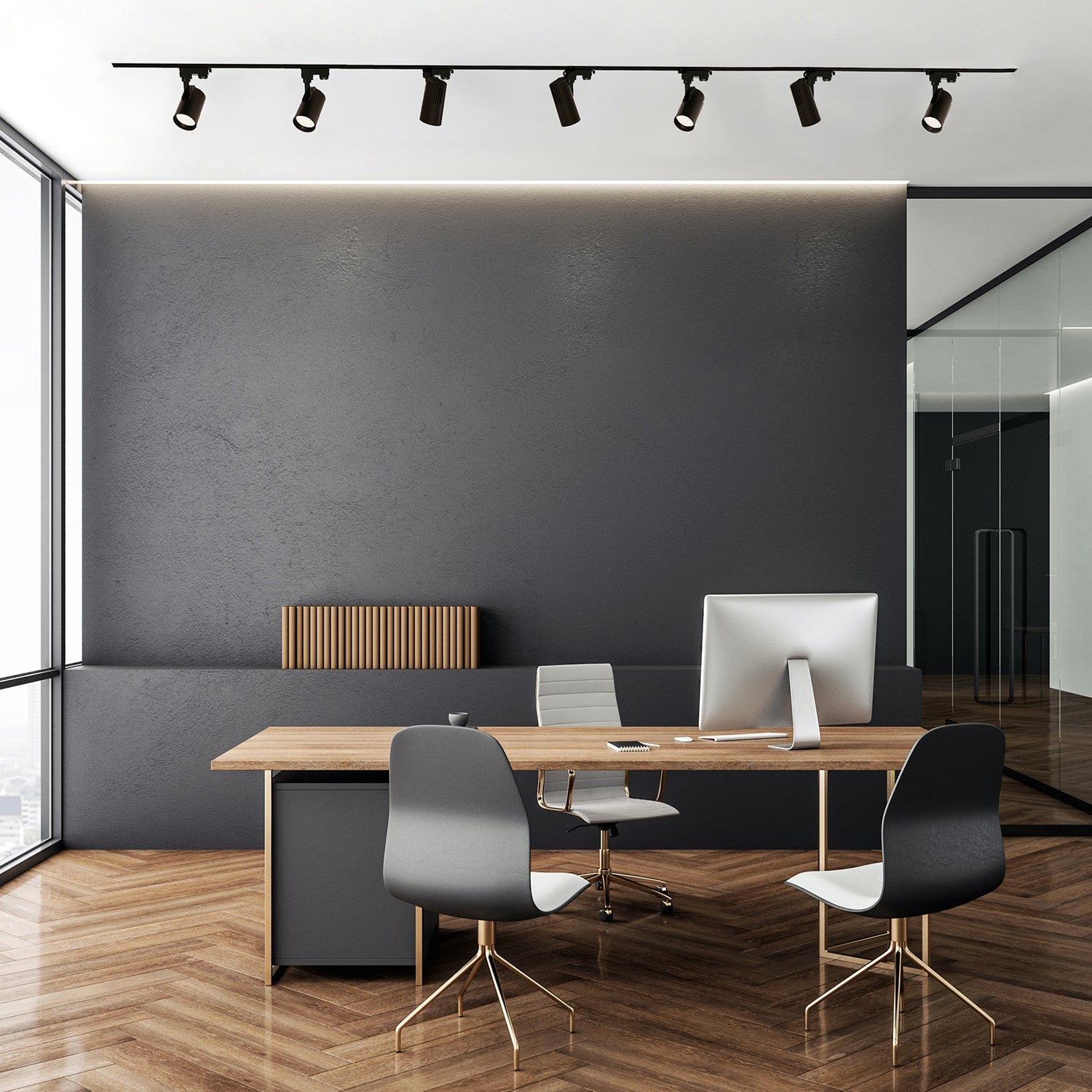 Zestaw szynowy 3 fazowy szyna 1m+2m, I zew., 7x Lampa, 2x zaślepka CZARNY - LAITICA