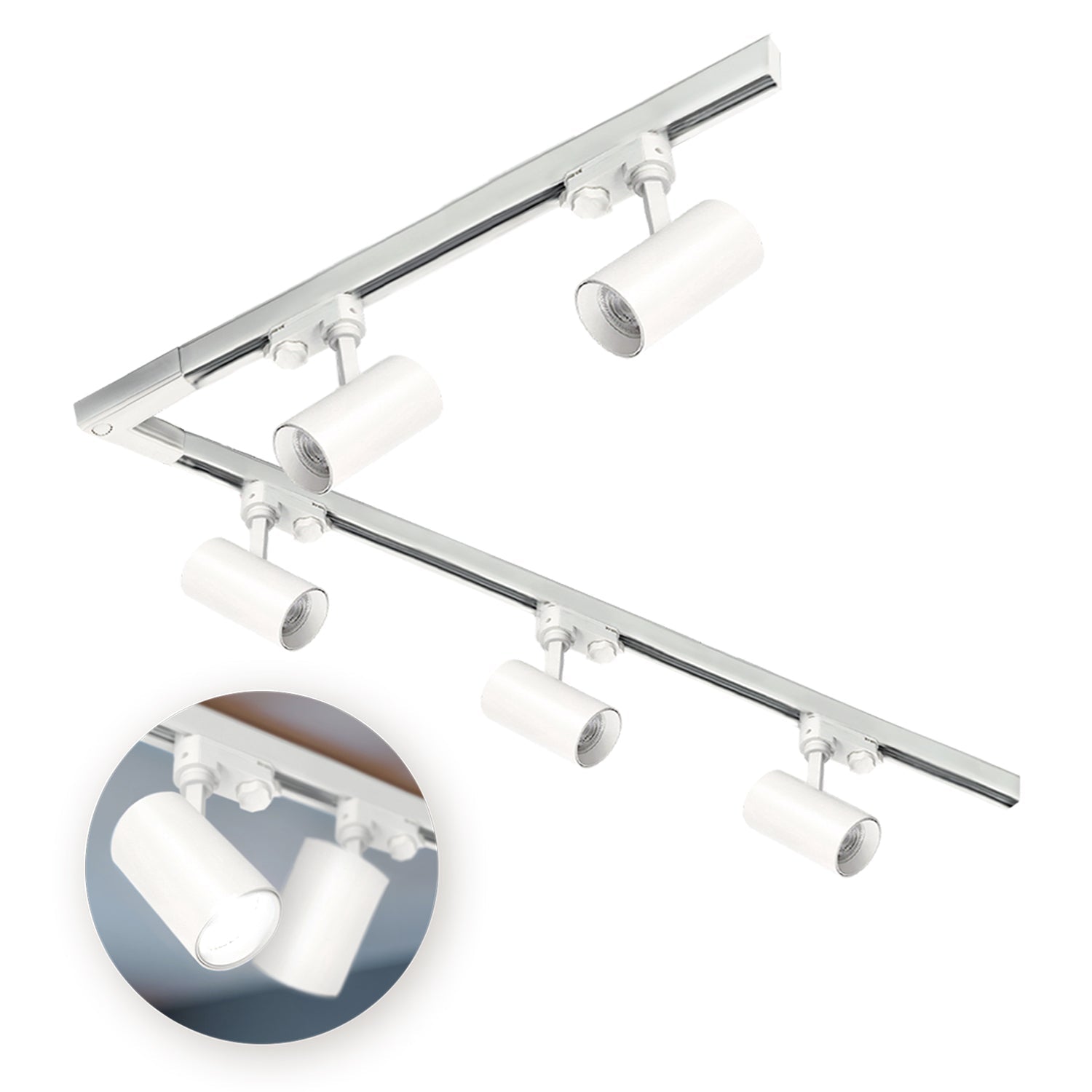 Zestaw szynowy 3 fazowy szyna 1m+2m, L prawy, 5x Lampa, 2x zaślepka BIAŁY - LAITICA