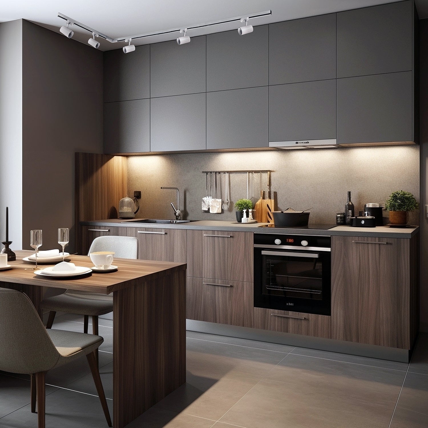 Zestaw szynowy 3 fazowy szyna 1m+2m, L prawy, 5x Lampa, 2x zaślepka BIAŁY - LAITICA