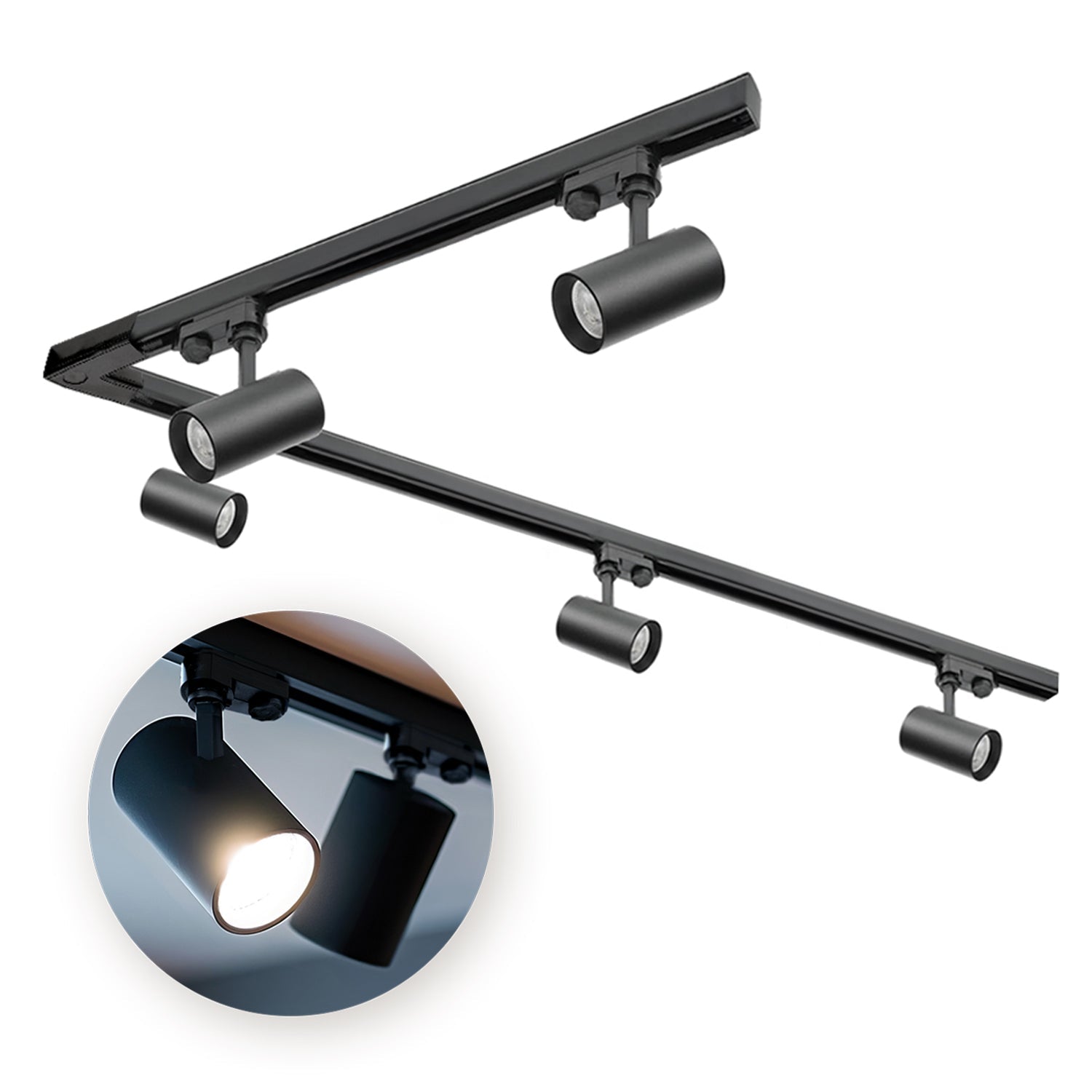 Zestaw szynowy 3 fazowy szyna 1m+2m, L prawy, 5x Lampa, 2x zaślepka CZARNY - LAITICA