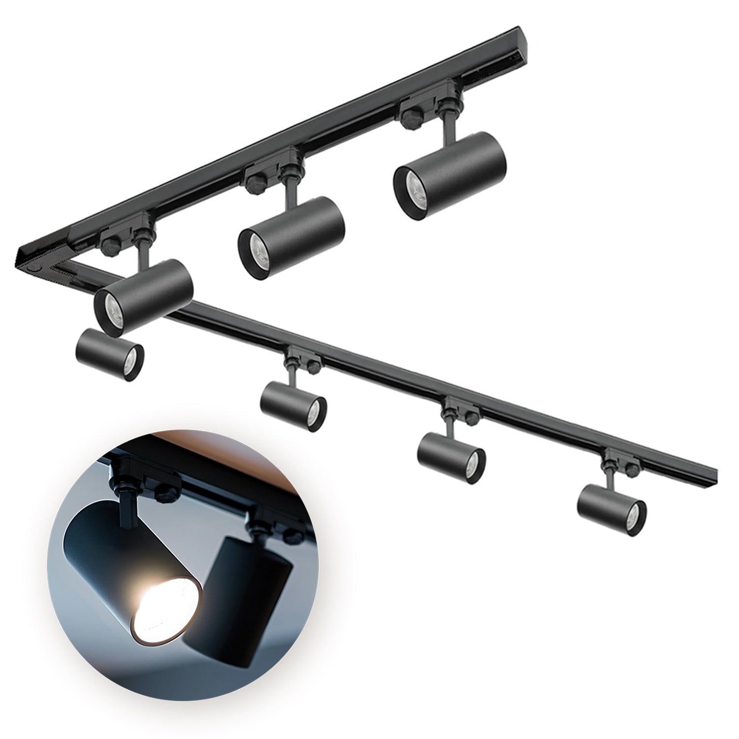 Zestaw szynowy 3 fazowy szyna 1m+2m, L prawy, 7x Lampa, 2x zaślepka CZARNY - LAITICA