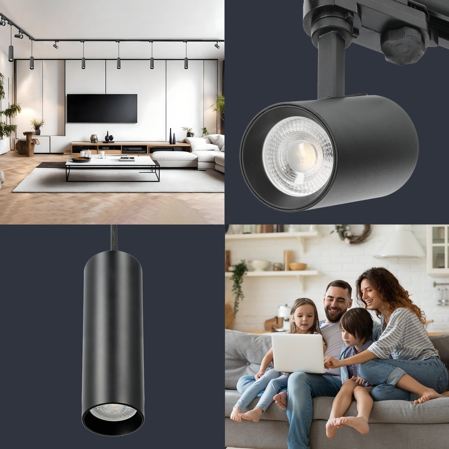 Zestaw szynowy 3 fazowy szyna 1m+2m+2m, 10x Lampa, łącznik wew. + L CZARNY - LAITICA