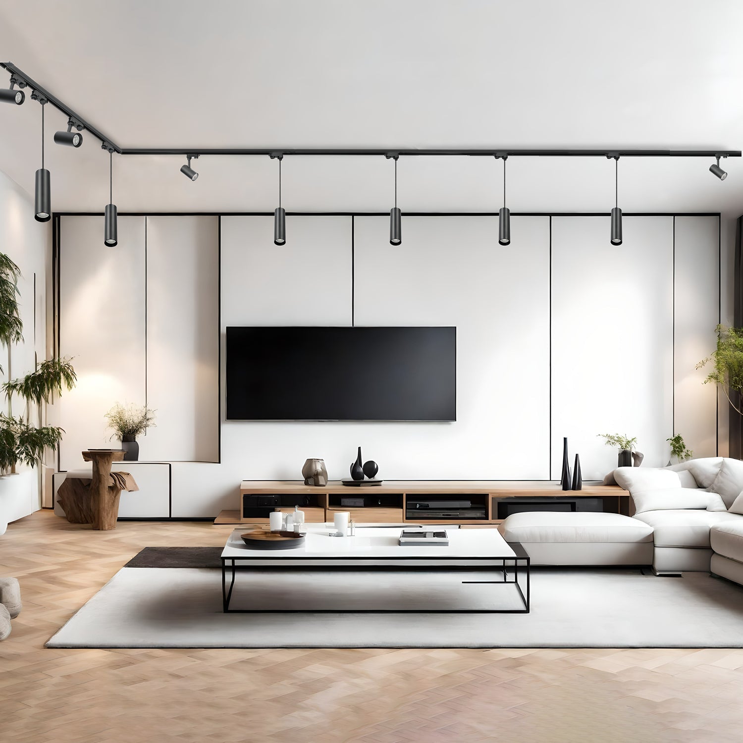 Zestaw szynowy 3 fazowy szyna 1m+2m+2m, 10x Lampa, łącznik wew. + L CZARNY - LAITICA