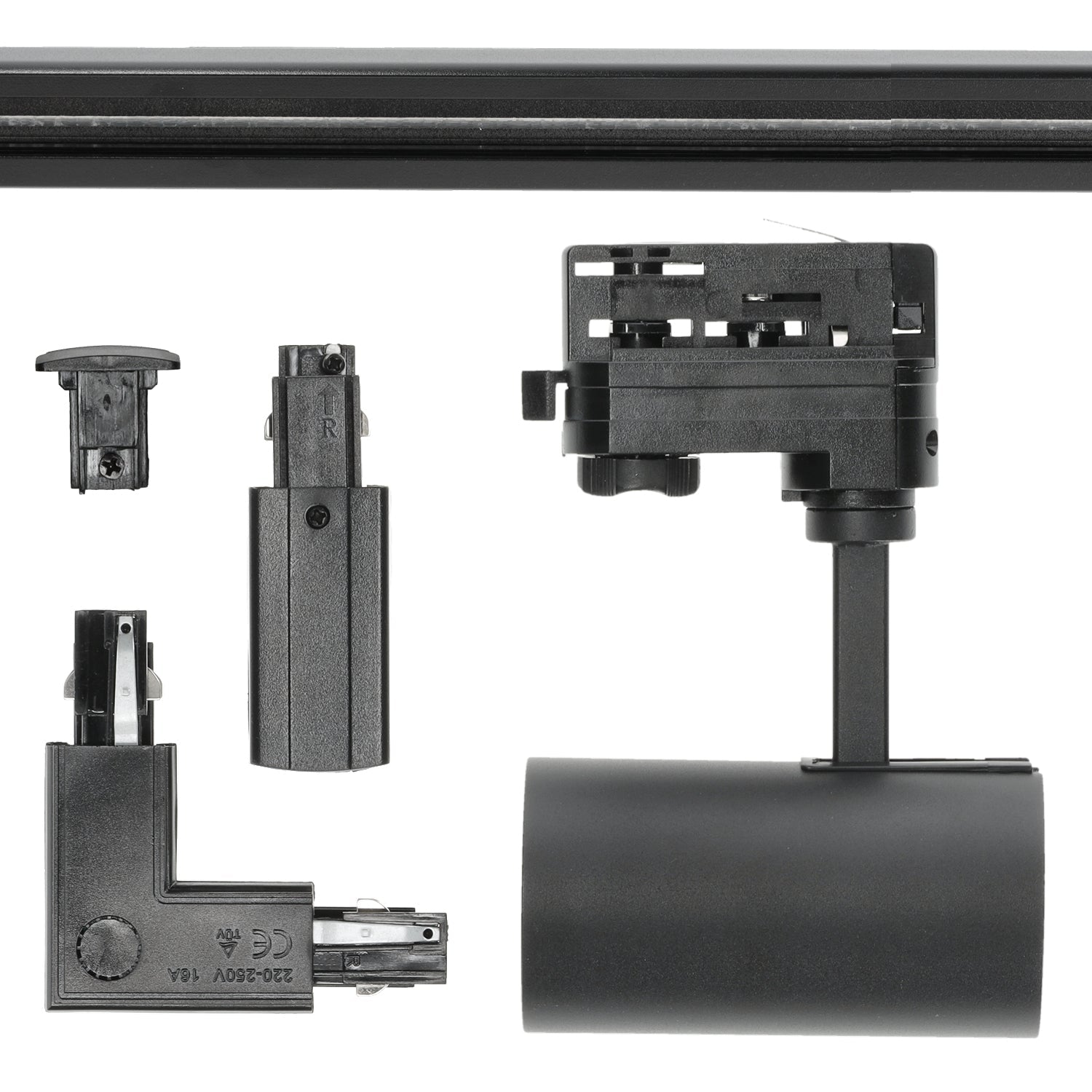 Zestaw szynowy 3 fazowy szyna 1m+2m+2m, 12x Lampa, łącznik L CZARNY - LAITICA